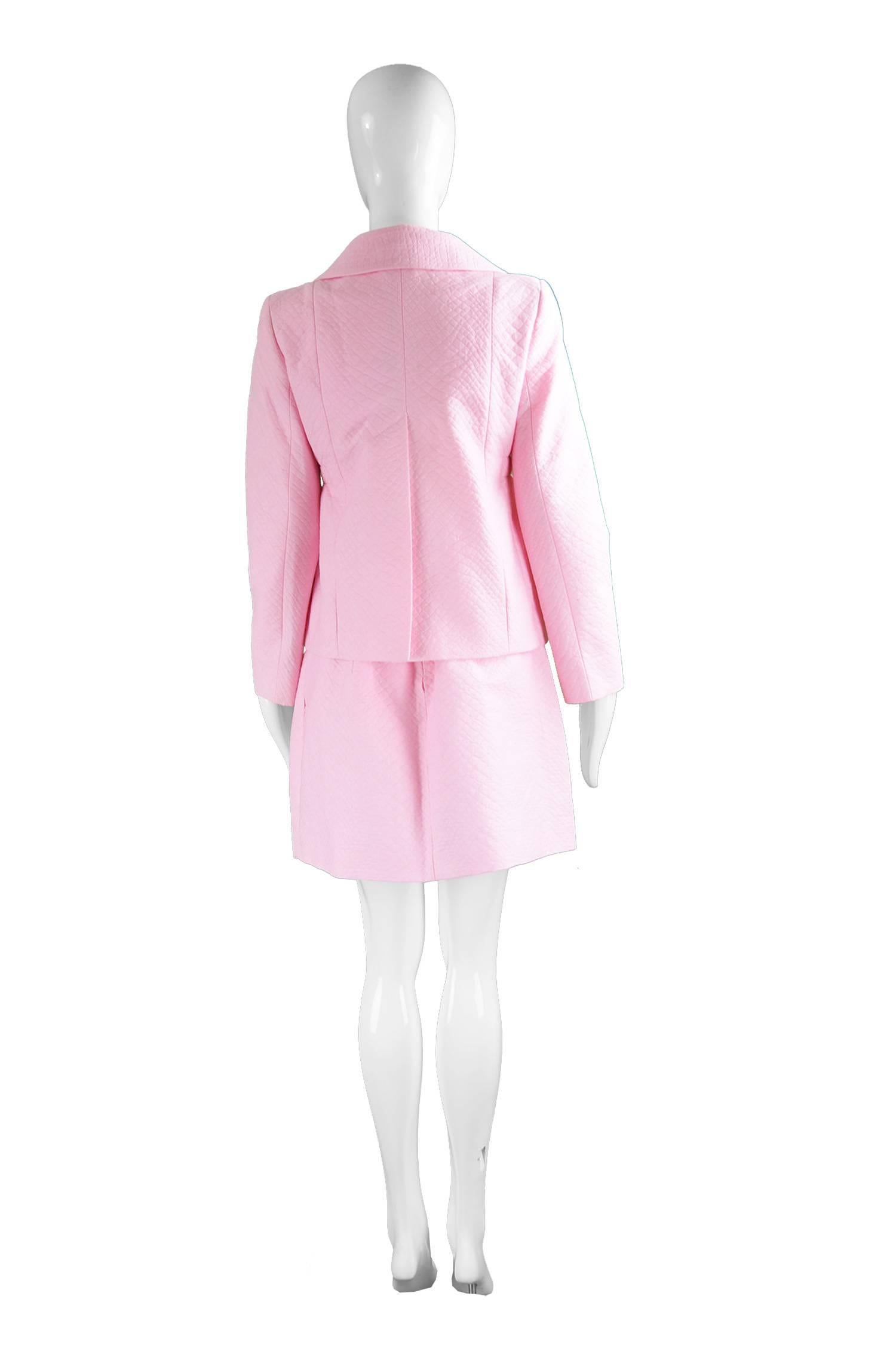 Unworn Carven Paris Baby Pink Quilted Cotton 2 Piece Jacket & Skirt Suit 1
