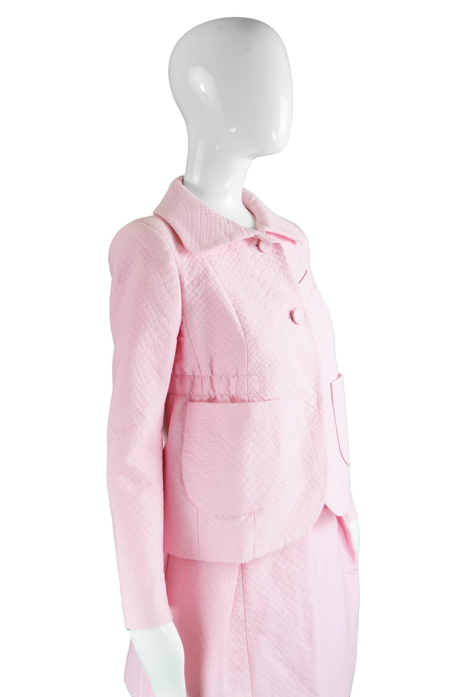 Unworn Carven Paris Baby Pink Quilted Cotton 2 Piece Jacket & Skirt Suit In New Condition In Doncaster, South Yorkshire