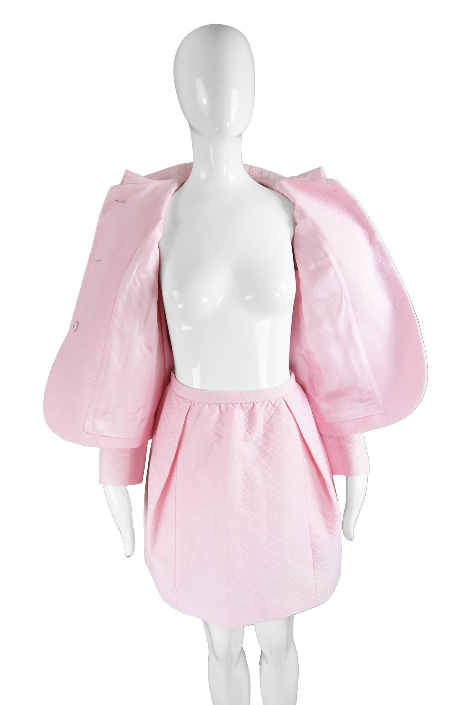 Unworn Carven Paris Baby Pink Quilted Cotton 2 Piece Jacket & Skirt Suit 2