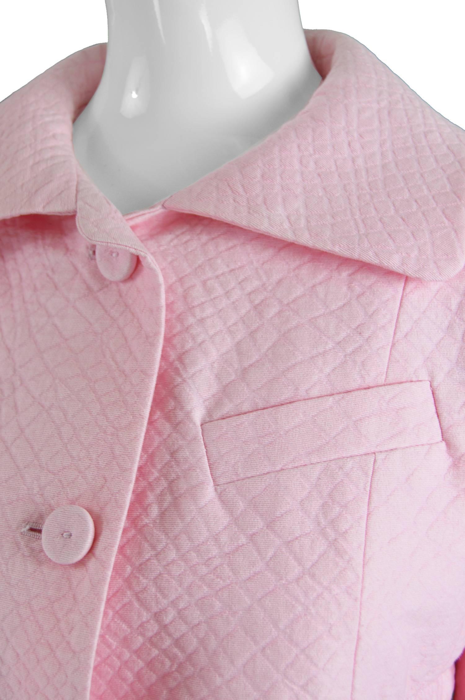 Unworn Carven Paris Baby Pink Quilted Cotton 2 Piece Jacket & Skirt Suit 4