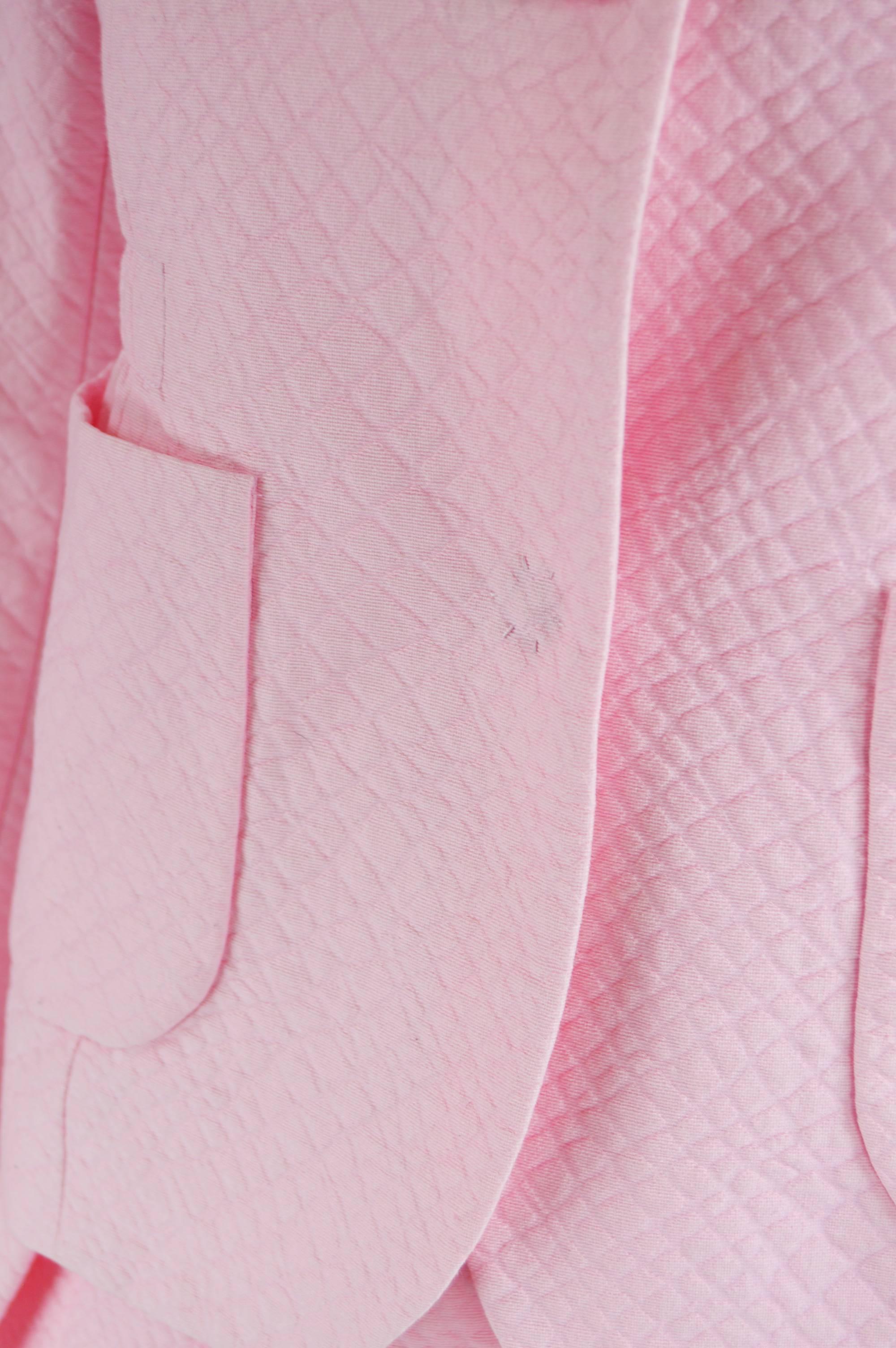 Women's Unworn Carven Paris Baby Pink Quilted Cotton 2 Piece Jacket & Skirt Suit