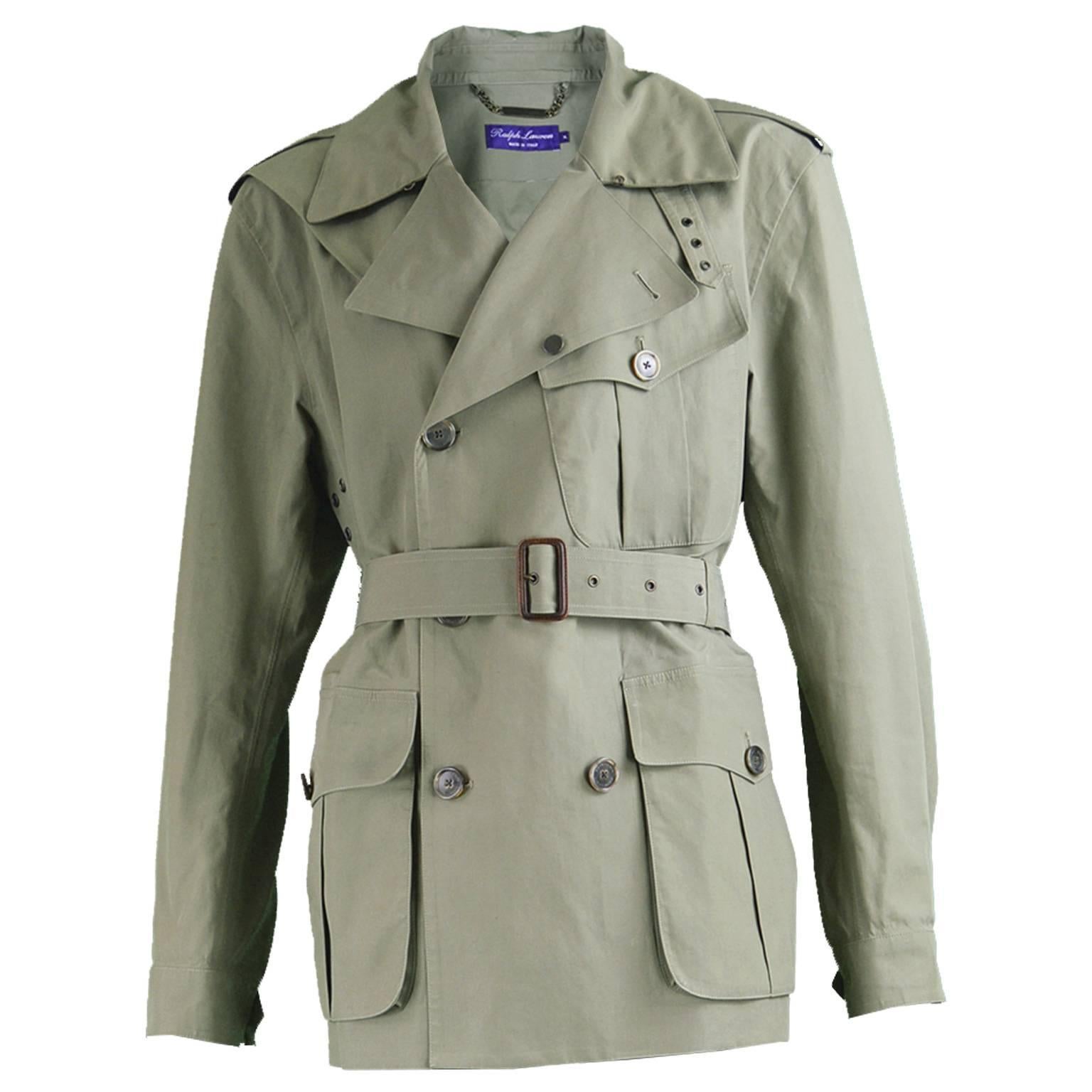 Ralph Lauren Purple Label Men's Green Bonded Cotton Short Trench Coat