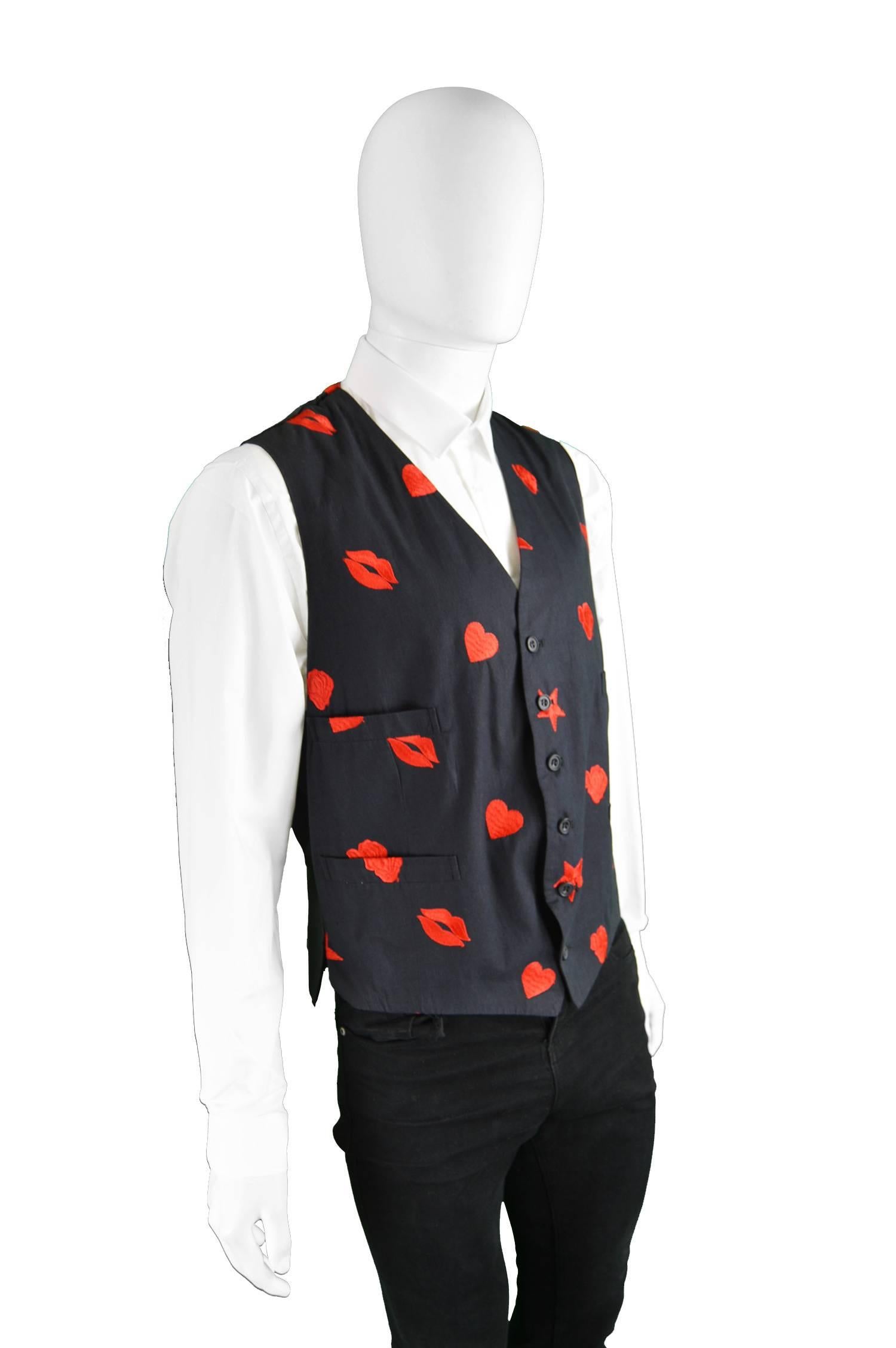 Paul Smith Men's Vintage Black & Red Embroidered Waistcoat, 1990s 1
