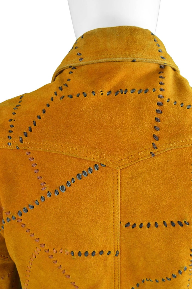 Vintage Men's Hand Crafted Tan Suede Whip Stitch Jacket, 1970s For Sale