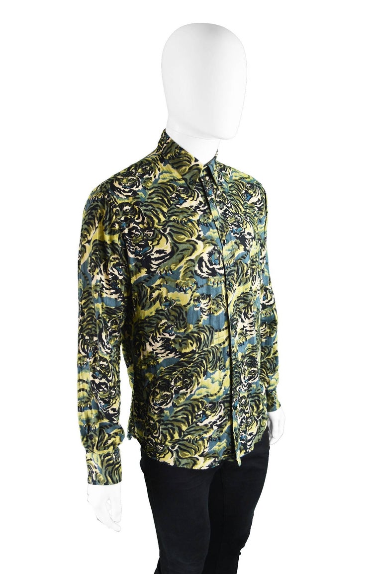 Kenzo Men's Vintage Iconic 'Flying Tiger' Print Button Down Shirt ...