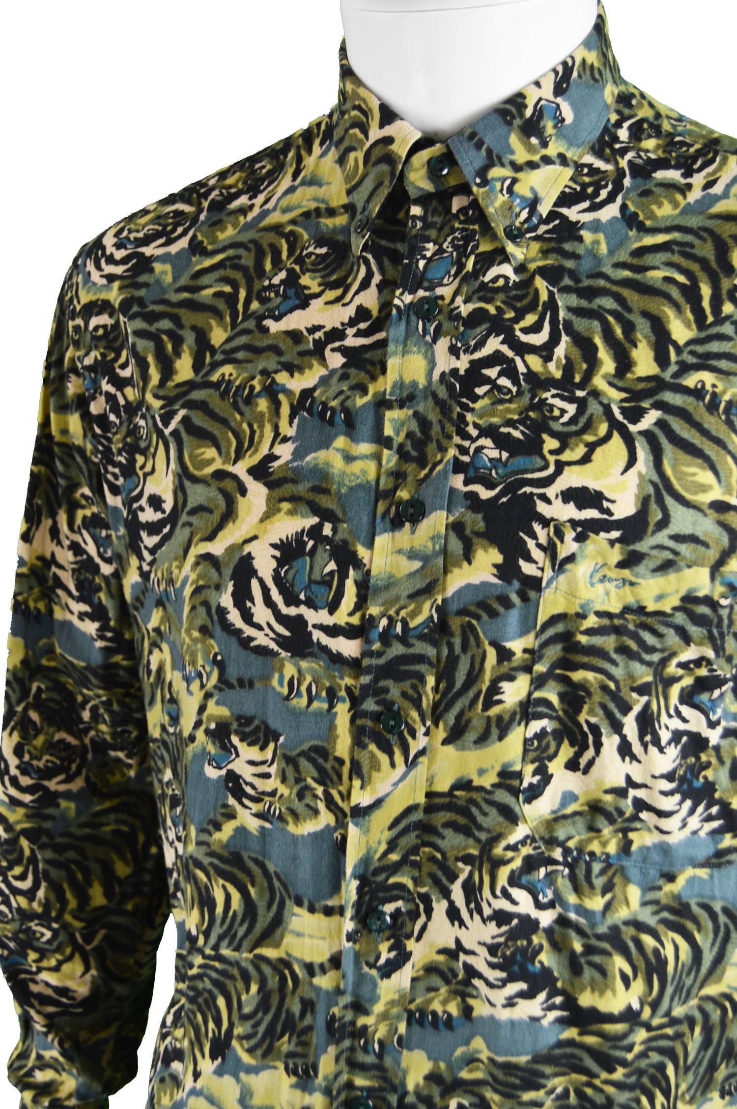 Women's or Men's Kenzo Men's Vintage Iconic 'Flying Tiger' Print Button Down Shirt, 1990s