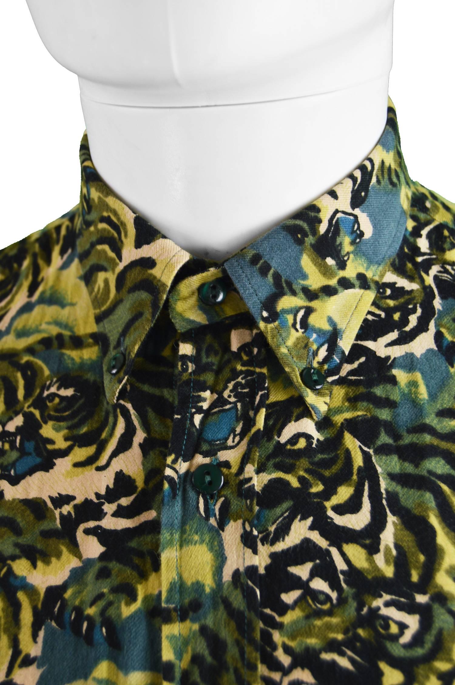 Kenzo Men's Vintage Iconic 'Flying Tiger' Print Button Down Shirt, 1990s 1