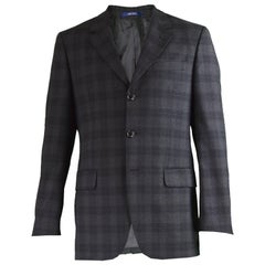 Kenzo Homme Men's Charcoal Grey & Black Checked Wool Blazer 12