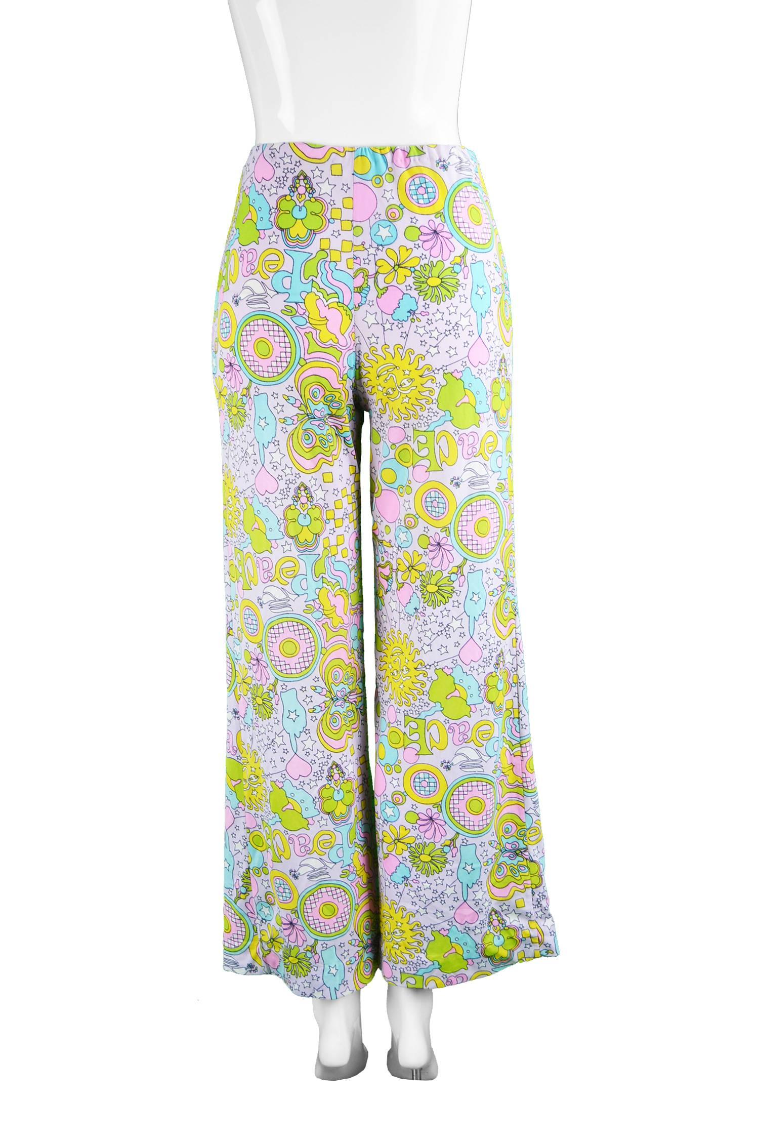 Women's Vintage Pink Psychedelic Two Piece Tunic Top & Wide Leg Pant Suit, 1960s For Sale