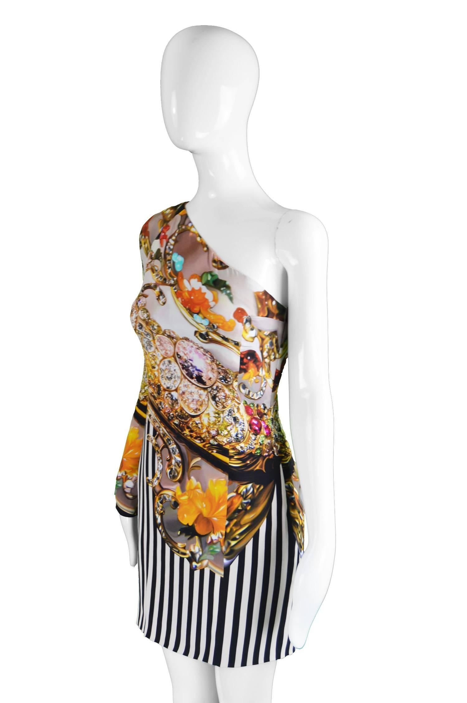 Unworn Mary Katrantzou Jewel Printed Silk One Shoulder Runway Dress 1