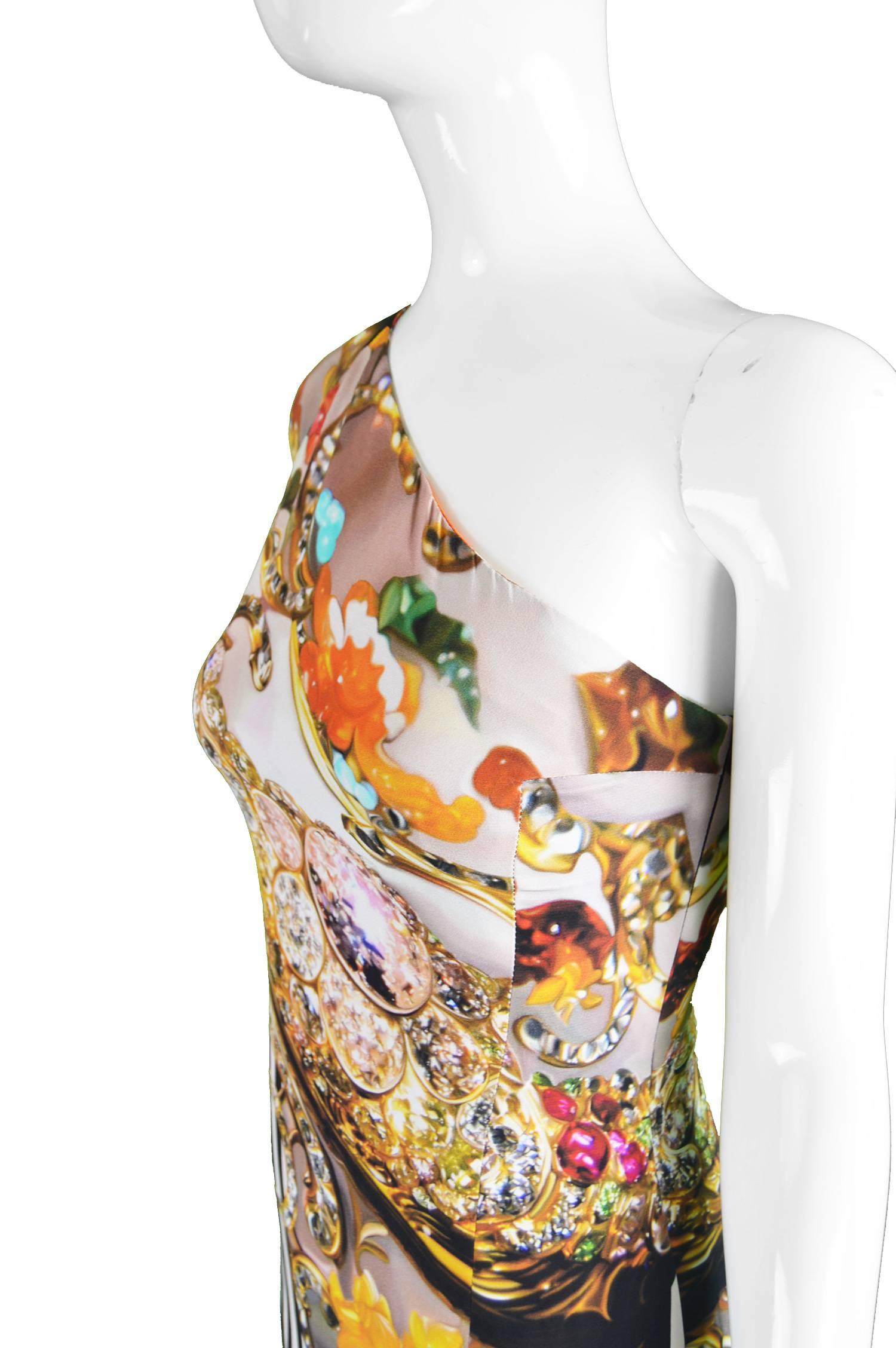 Unworn Mary Katrantzou Jewel Printed Silk One Shoulder Runway Dress 2