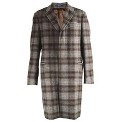 Kenzo Men's Vintage Wool & Angora Brown & Blue Checked Print Overcoat, 1990s 7