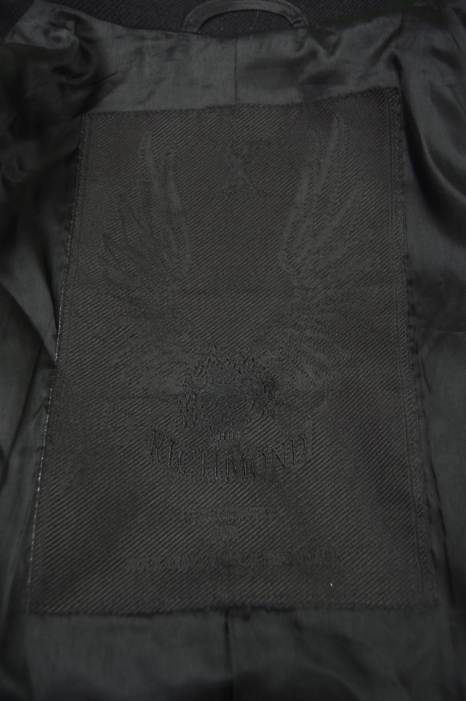 John Richmond Men's Black Embroidered Leather & Wool Blazer Jacket 2