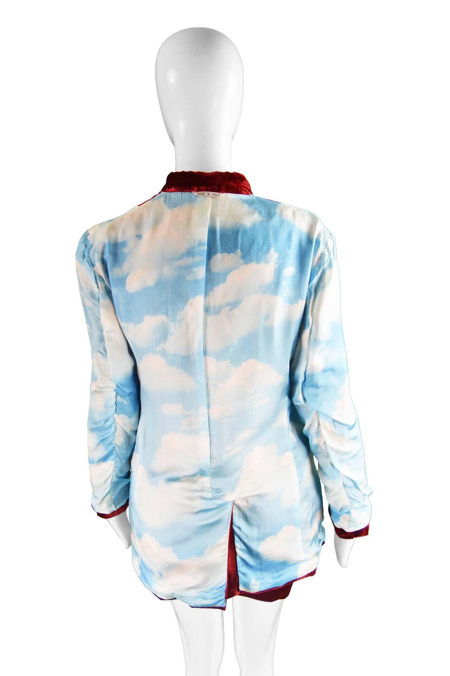Moschino Deep Red Velvet Heart Button Skirt Suit & Cloud Silk Lining, 1990s For Sale 3