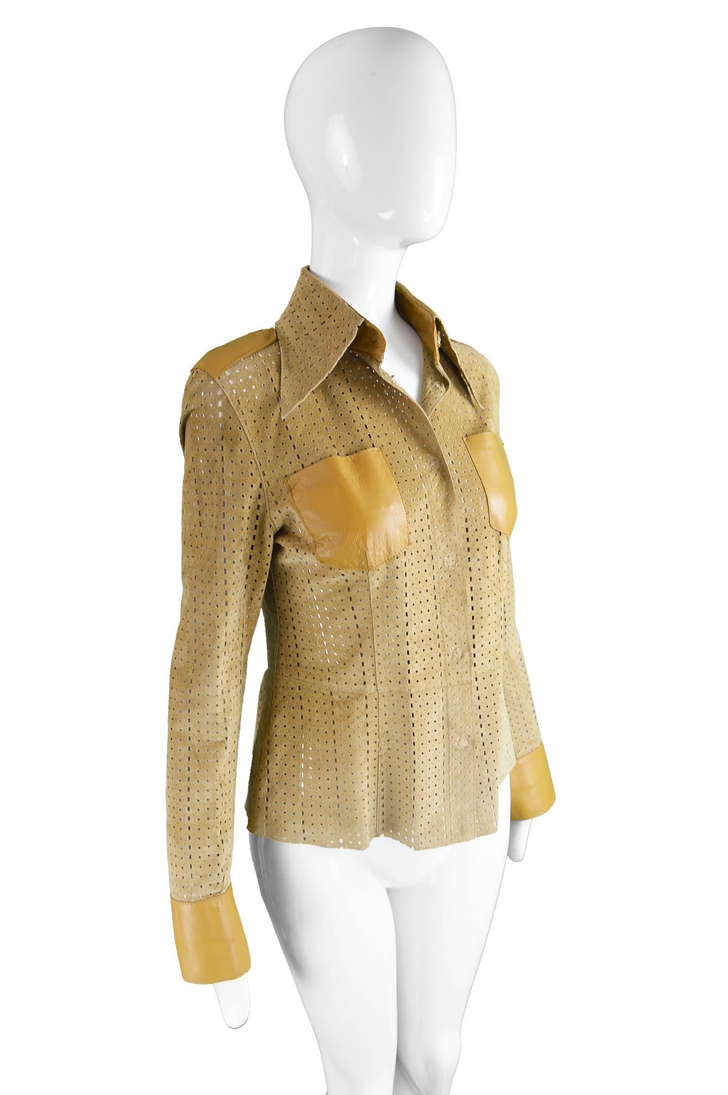 Women's Dolce & Gabbana Vintage Brown Cutwork Suede and Leather Shirt, 1990s For Sale