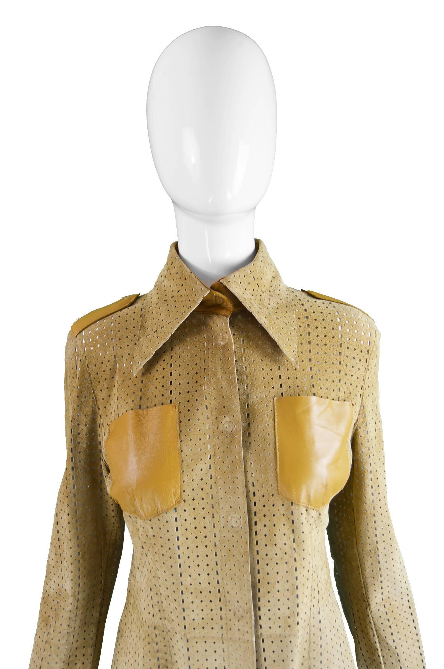 Dolce & Gabbana Vintage Brown Cutwork Suede and Leather Shirt, 1990s 1