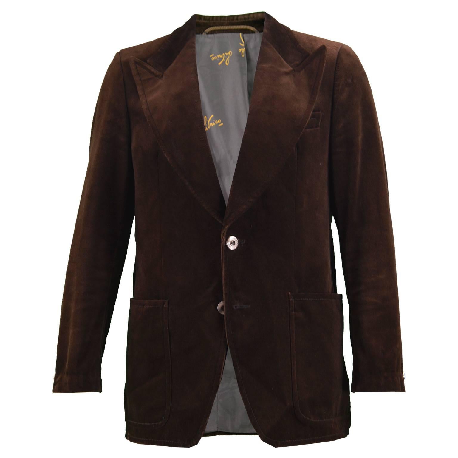 Angelo Litrico Men's Vintage Brown Velvet Wide Lapels Blazer Jacket, 1970s  For Sale