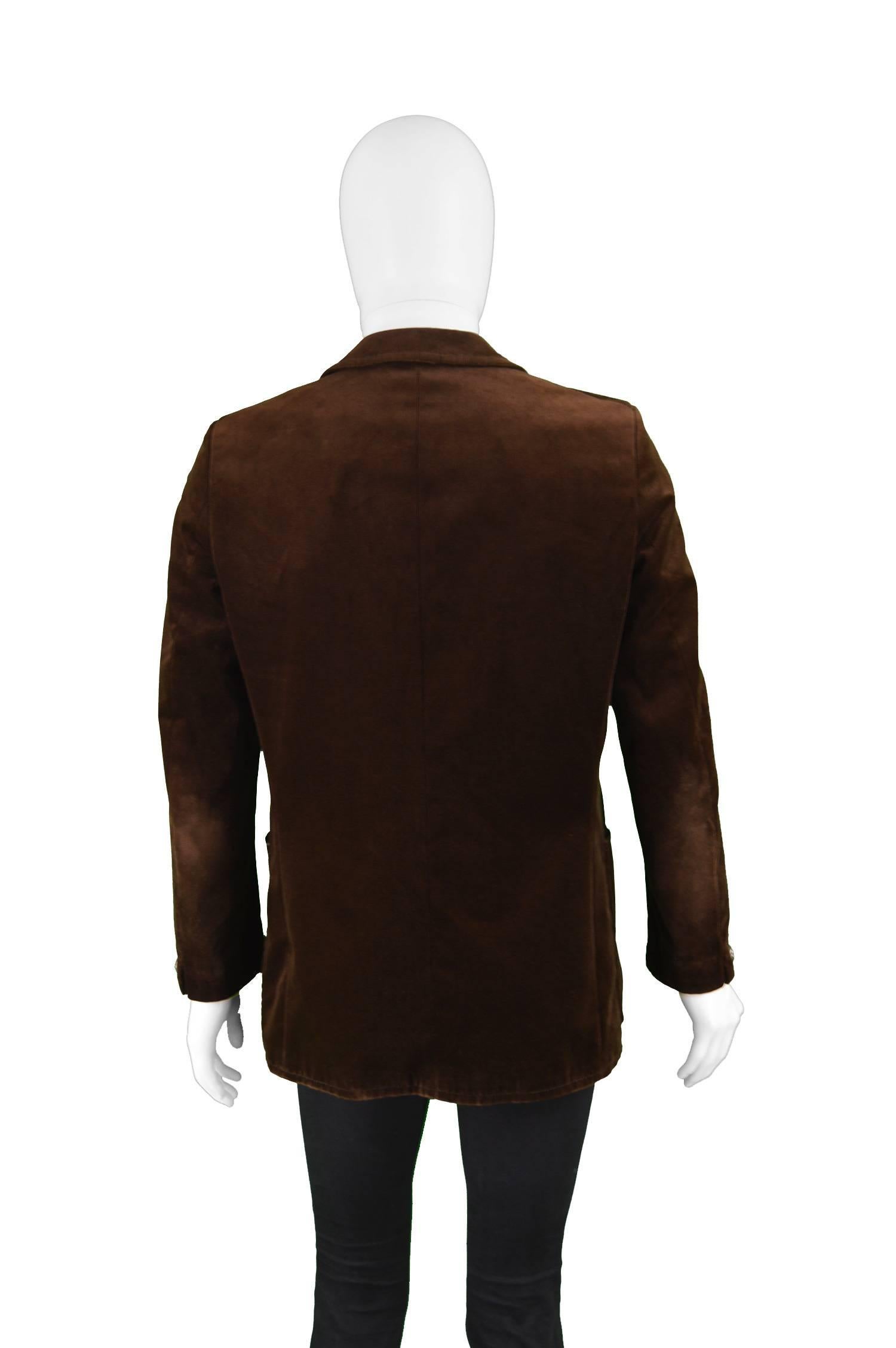 Angelo Litrico Men's Vintage Brown Velvet Wide Lapels Blazer Jacket, 1970s  In Excellent Condition For Sale In Doncaster, South Yorkshire
