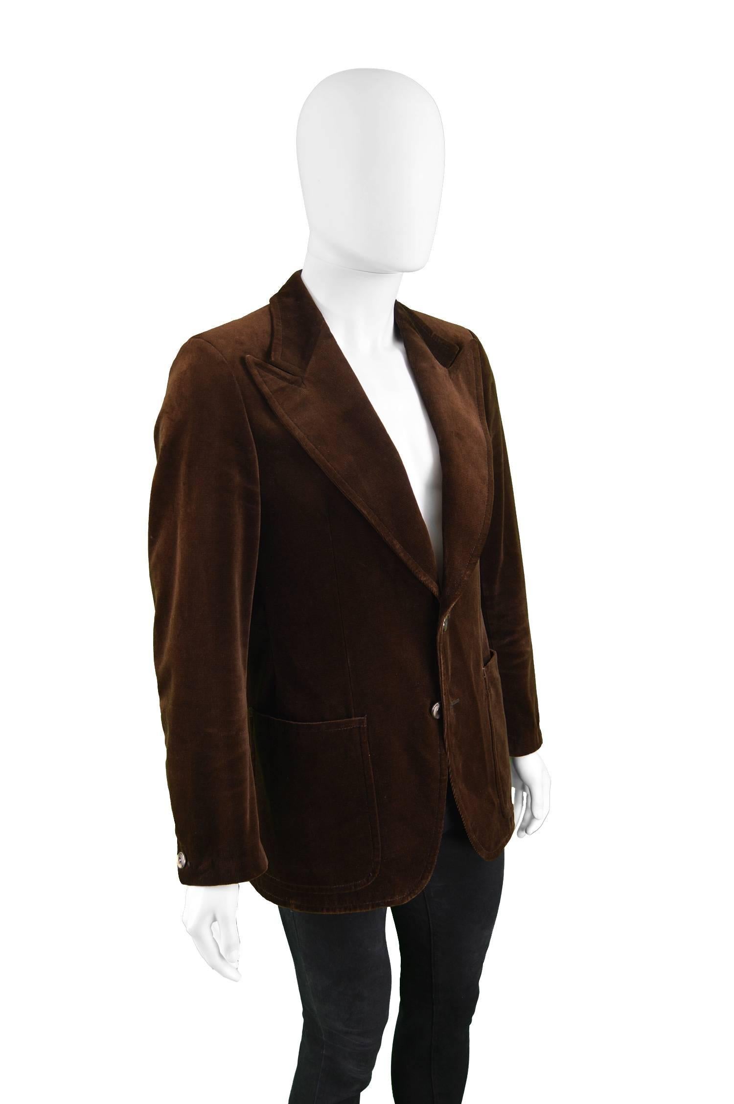 Black Angelo Litrico Men's Vintage Brown Velvet Wide Lapels Blazer Jacket, 1970s  For Sale