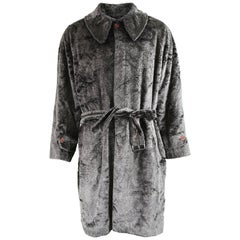 Calugi E Giannelli Mens Gray Faux Fur Vintage Belted Over Coat, 1980s 8