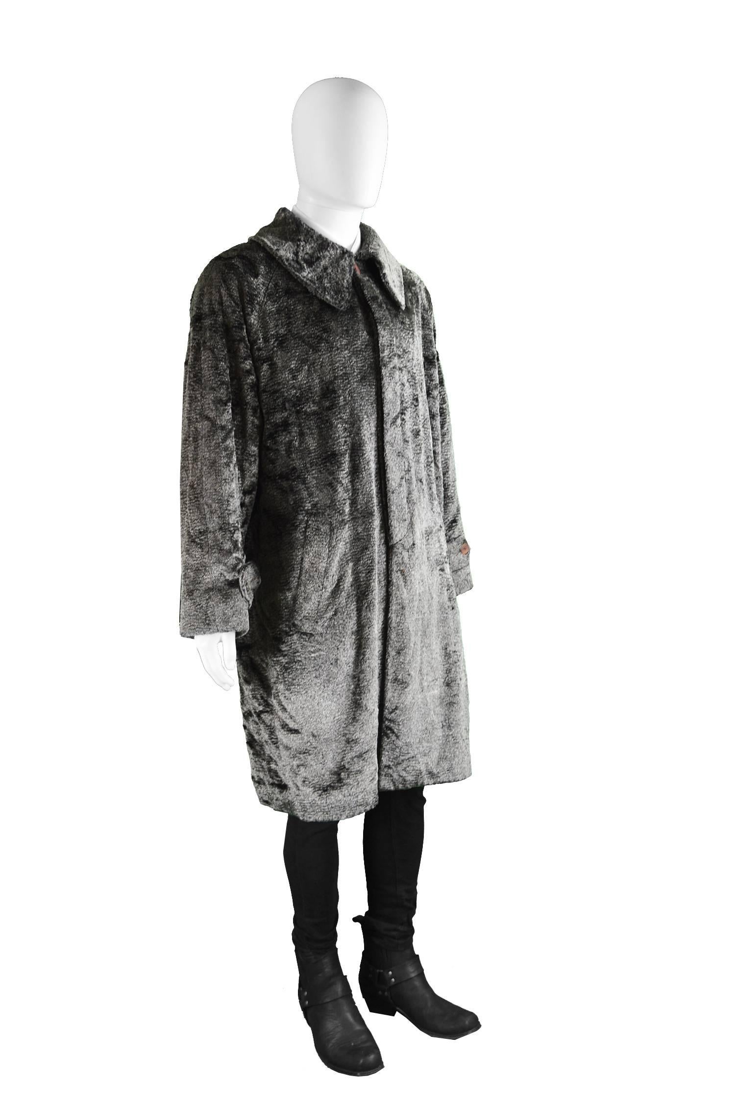 Calugi E Giannelli Mens Gray Faux Fur Vintage Belted Over Coat, 1980s 2