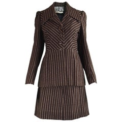Marion Foale & Sally Tuffin Brown Wool Mod Striped Vintage Skirt Suit, 1960s