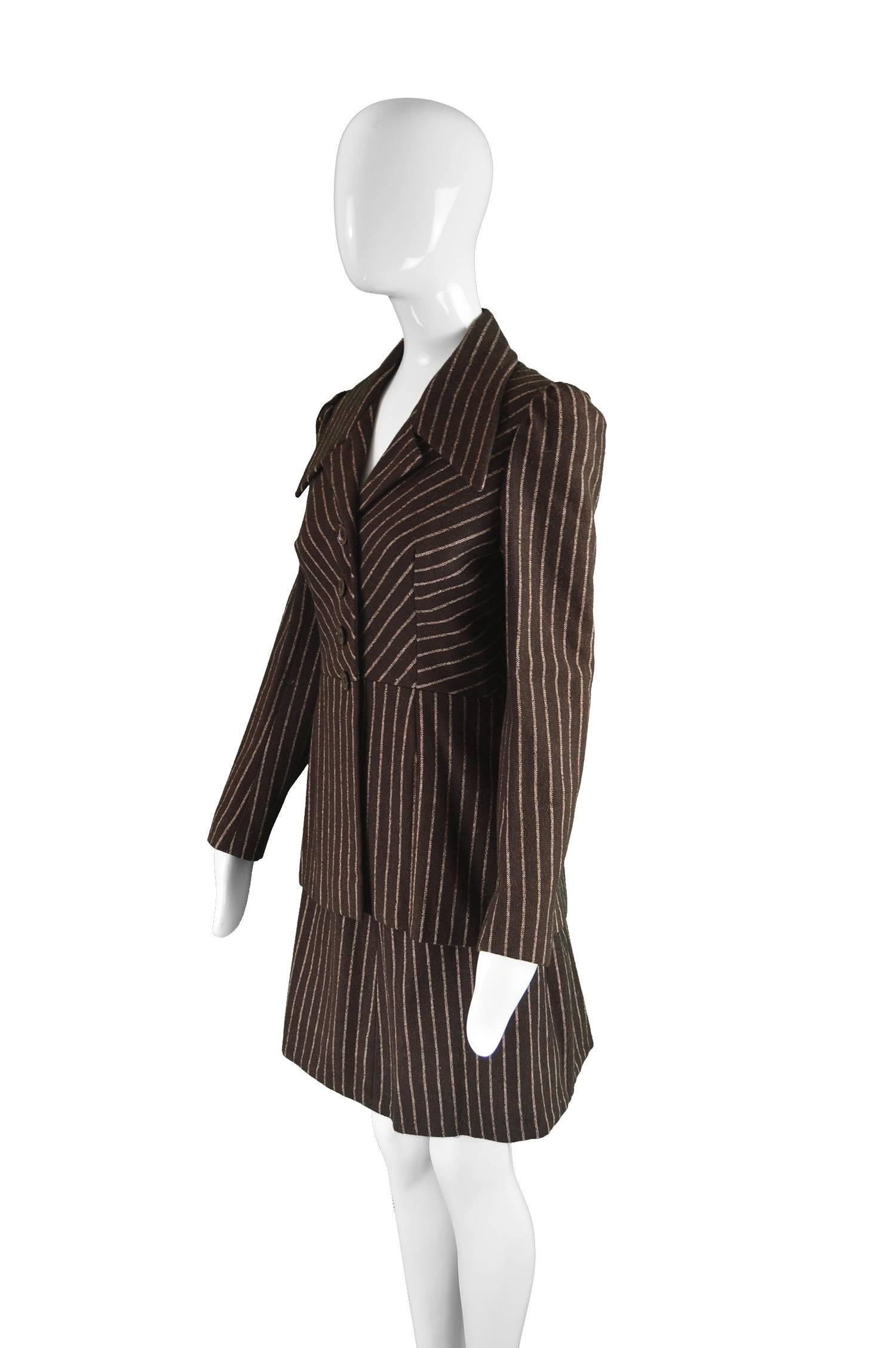 Marion Foale & Sally Tuffin Brown Wool Mod Striped Vintage Skirt Suit, 1960s In Excellent Condition For Sale In Doncaster, South Yorkshire
