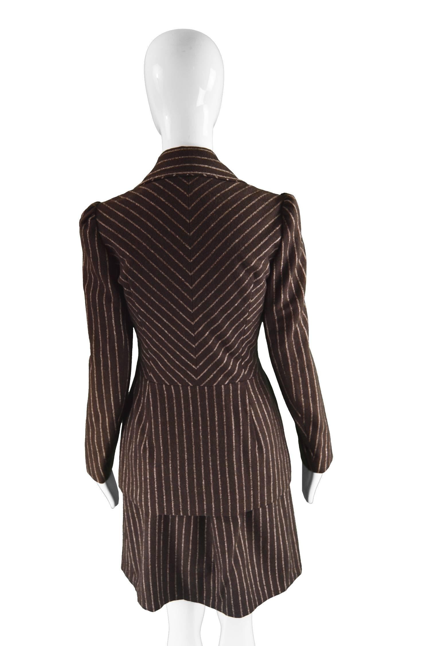 Women's Marion Foale & Sally Tuffin Brown Wool Mod Striped Vintage Skirt Suit, 1960s For Sale