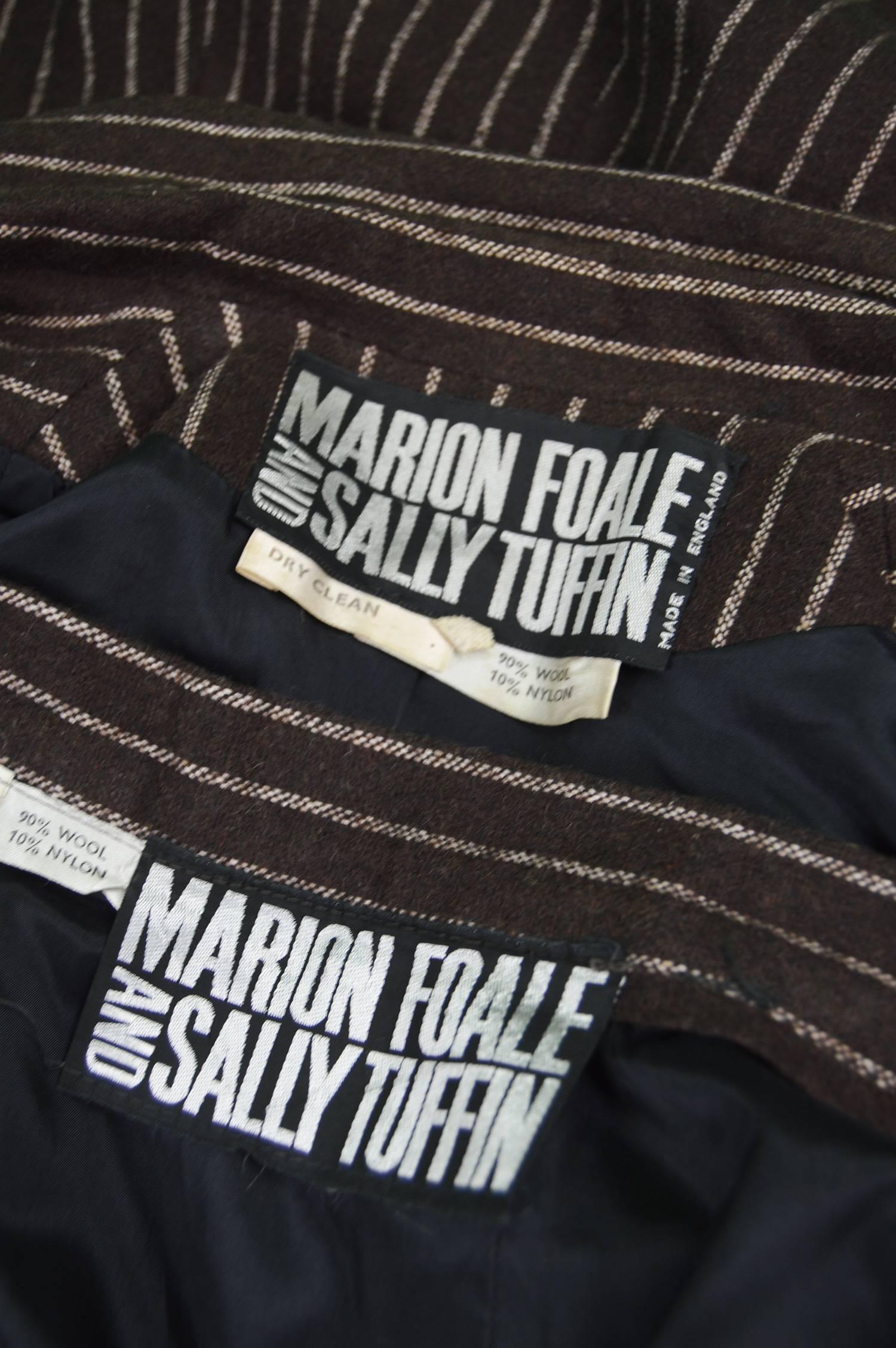 Marion Foale & Sally Tuffin Brown Wool Mod Striped Vintage Skirt Suit, 1960s For Sale 1