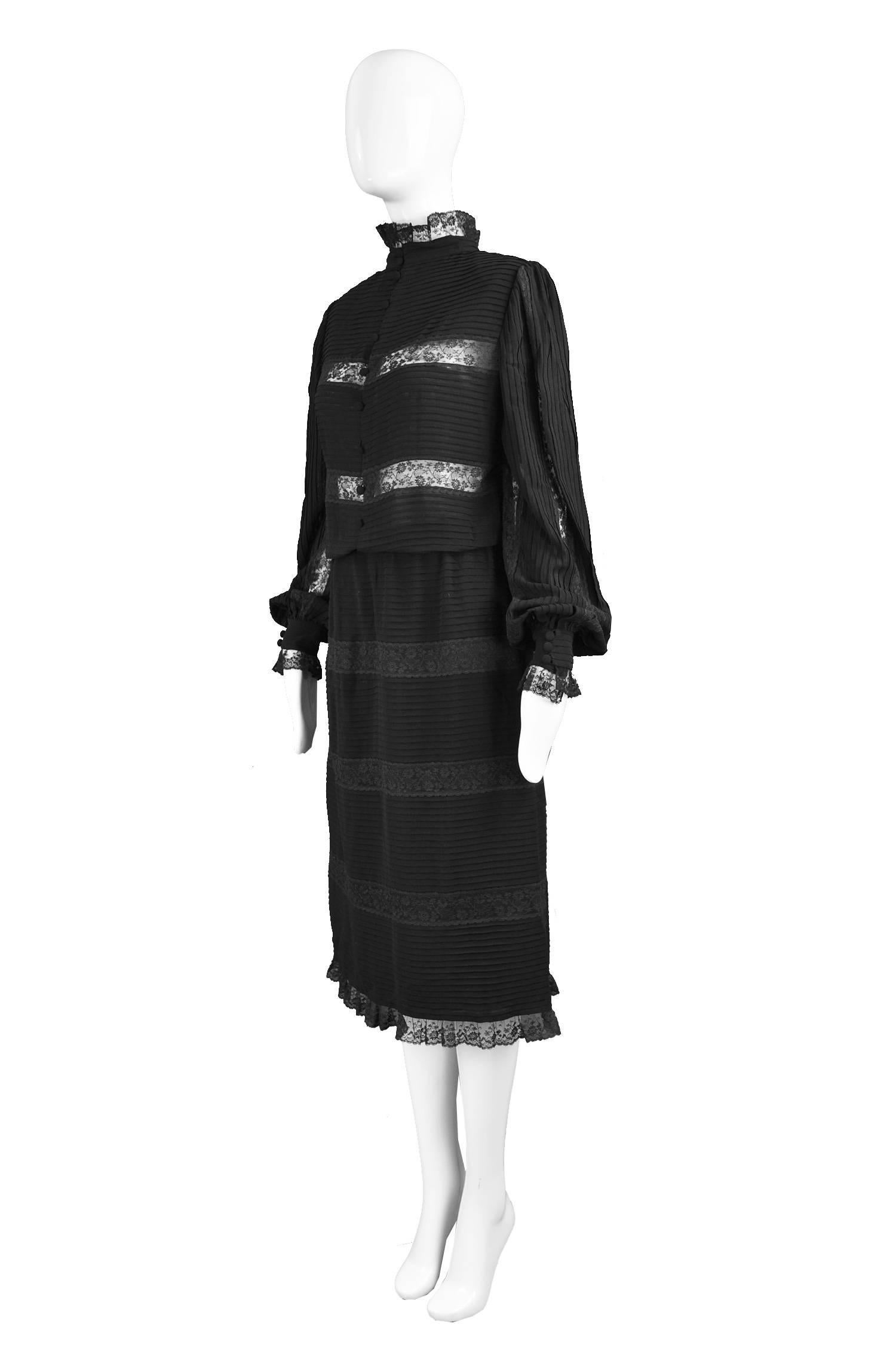 Di Marino Couture Black Silk & Sheer Lace Dress, 1970s 1