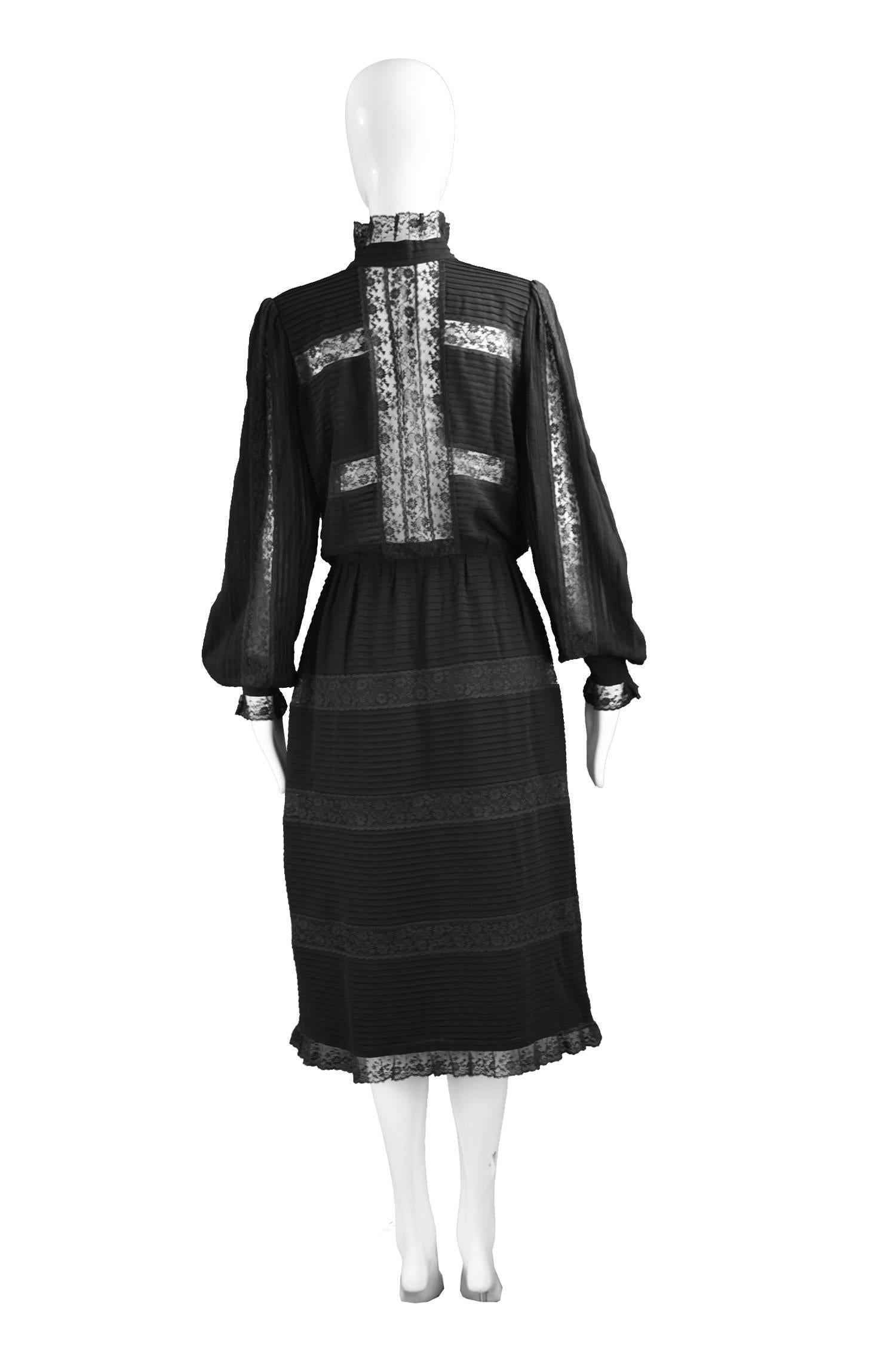 Di Marino Couture Black Silk & Sheer Lace Dress, 1970s 4