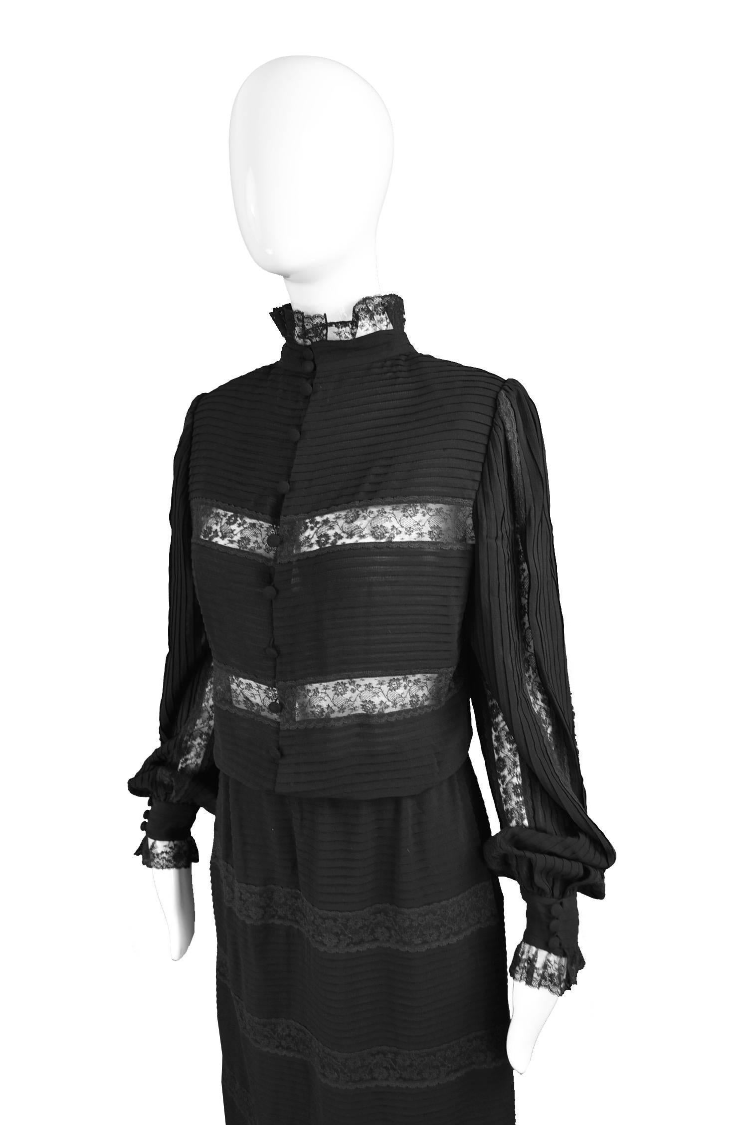 Di Marino Couture Black Silk & Sheer Lace Dress, 1970s In Excellent Condition In Doncaster, South Yorkshire