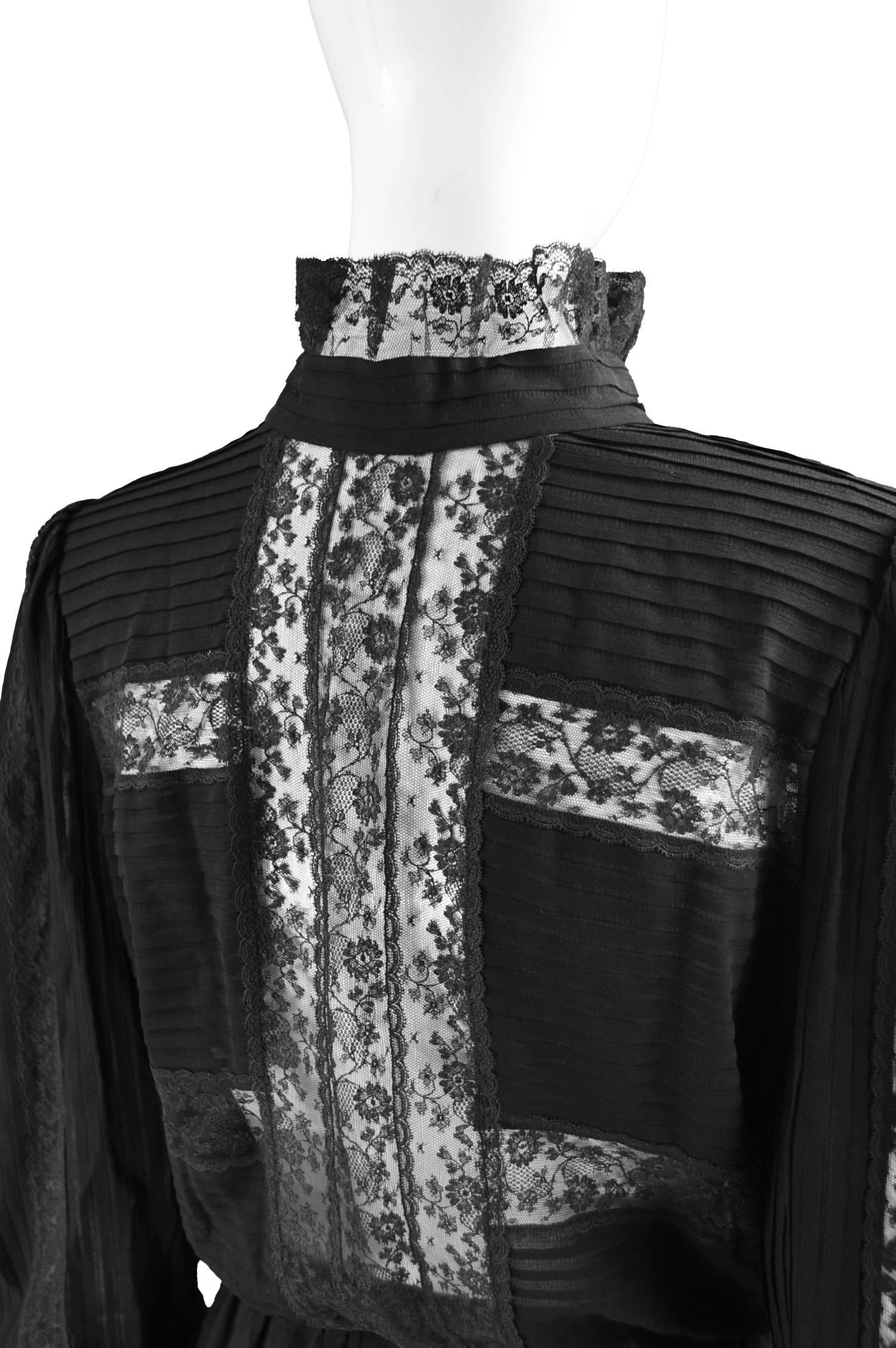 Di Marino Couture Black Silk & Sheer Lace Dress, 1970s 5