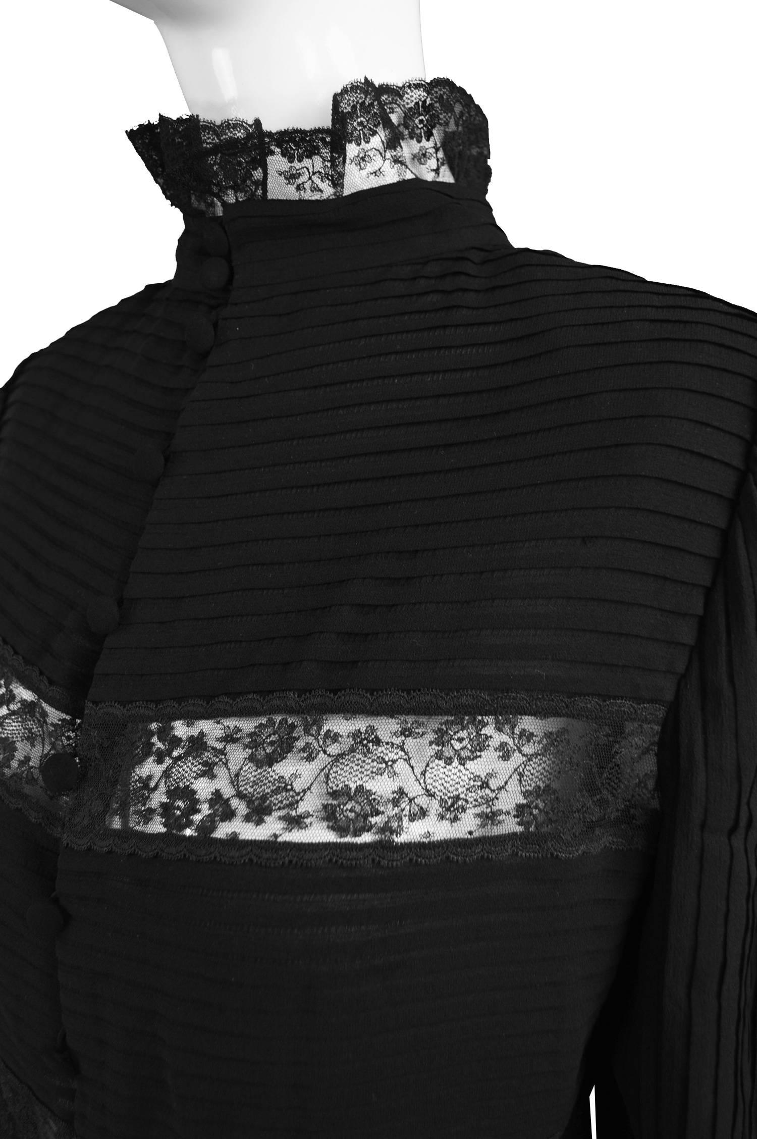 Di Marino Couture Black Silk & Sheer Lace Dress, 1970s 2