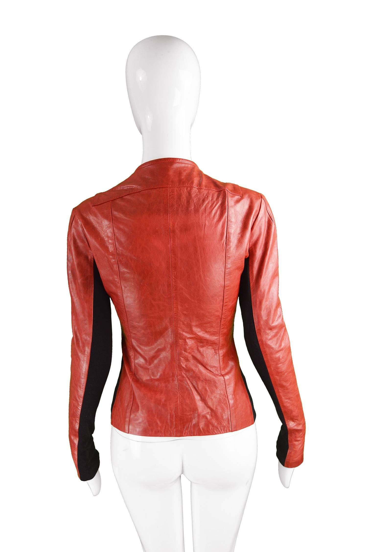 Women's Roland Mouret Red & Black Leather Ladies Marbled Look Slim Fit Biker Jacket