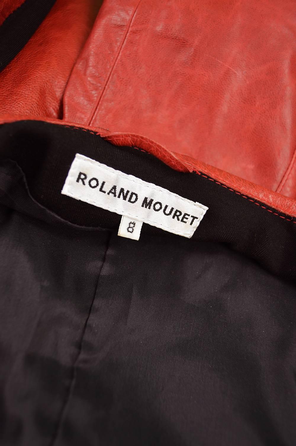 Roland Mouret Red & Black Leather Ladies Marbled Look Slim Fit Biker Jacket 1