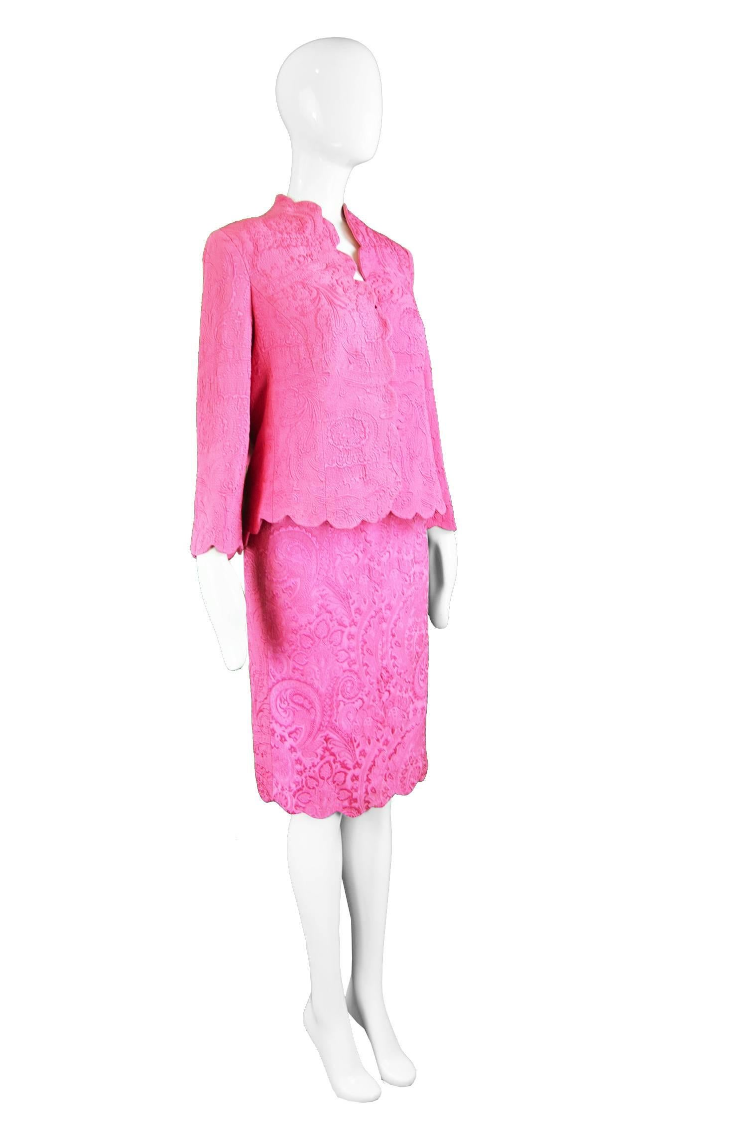 Raffaella Curiel Couture Vintage Pink Brocade Jacket and Dress Suit, 1990s 3