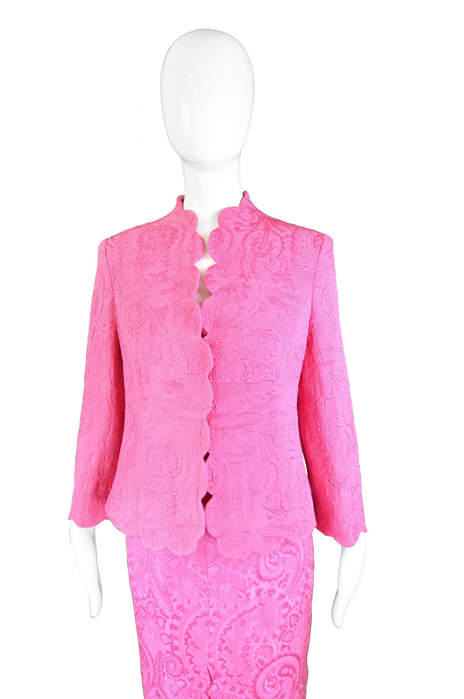 Raffaella Curiel Couture Vintage Pink Brocade Jacket and Dress Suit, 1990s In Excellent Condition In Doncaster, South Yorkshire