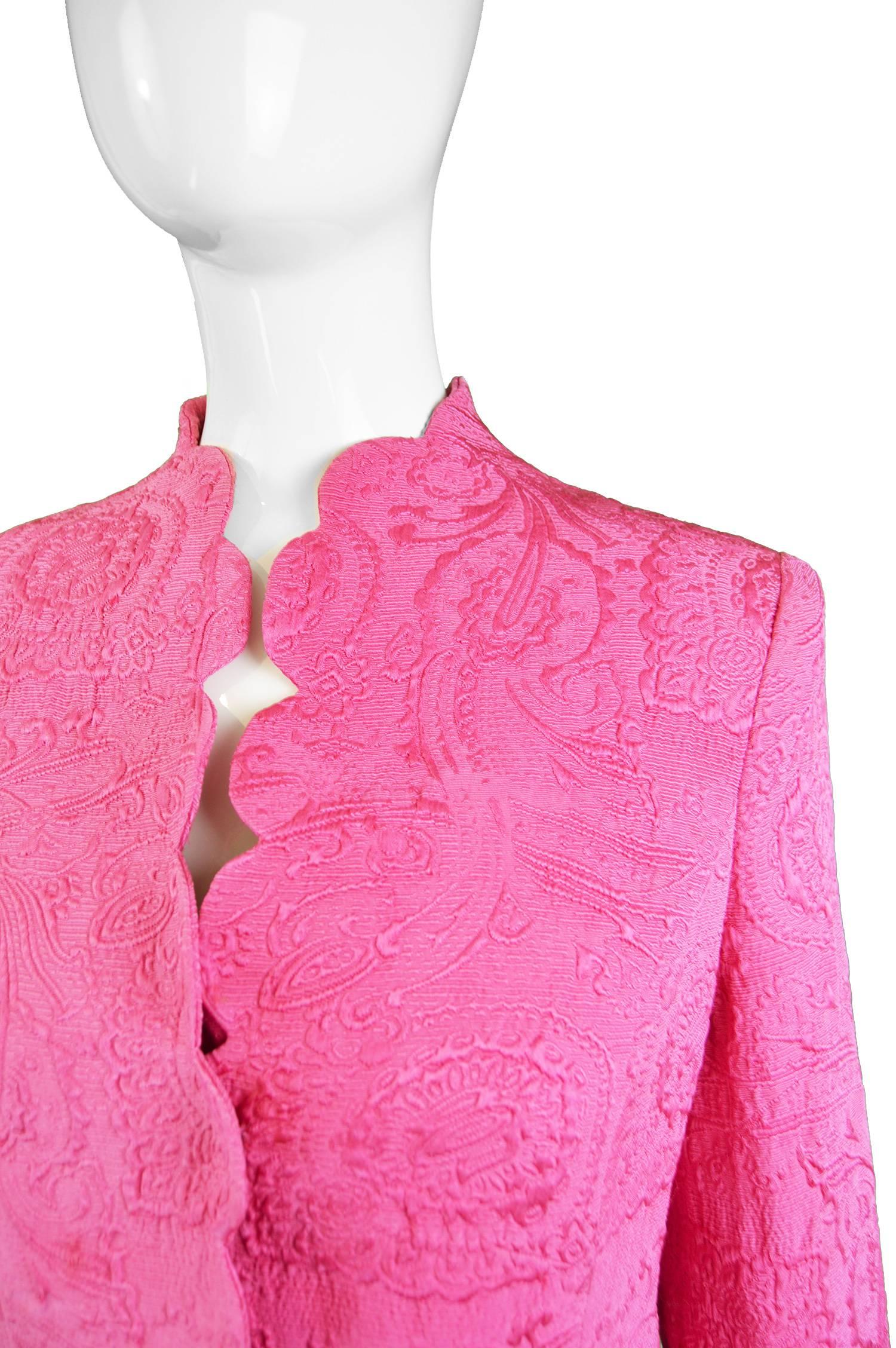 Women's Raffaella Curiel Couture Vintage Pink Brocade Jacket and Dress Suit, 1990s