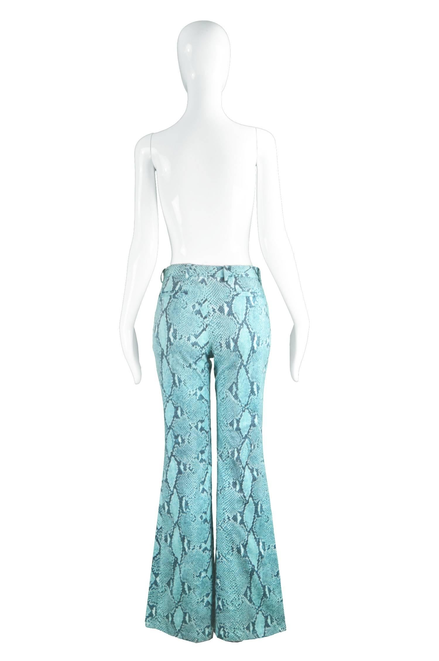 Tom Ford for Gucci Blue Cotton Snakeskin Print Flared Pants, Spring 2000 For Sale 1