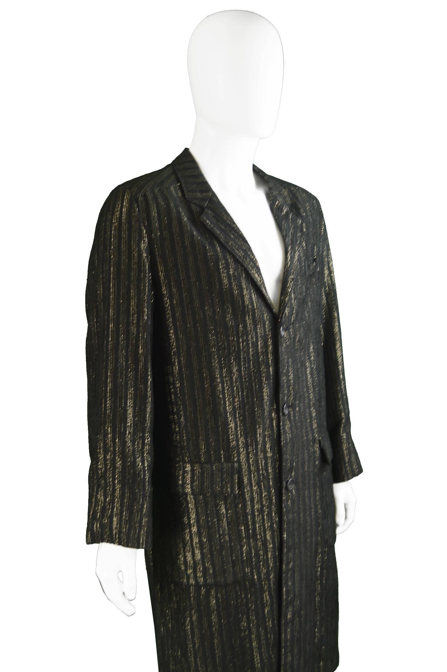 Tom Gilbey Men's Vintage Black & Gold Metallic Lamé Longline Jacket, 1980s For Sale 1