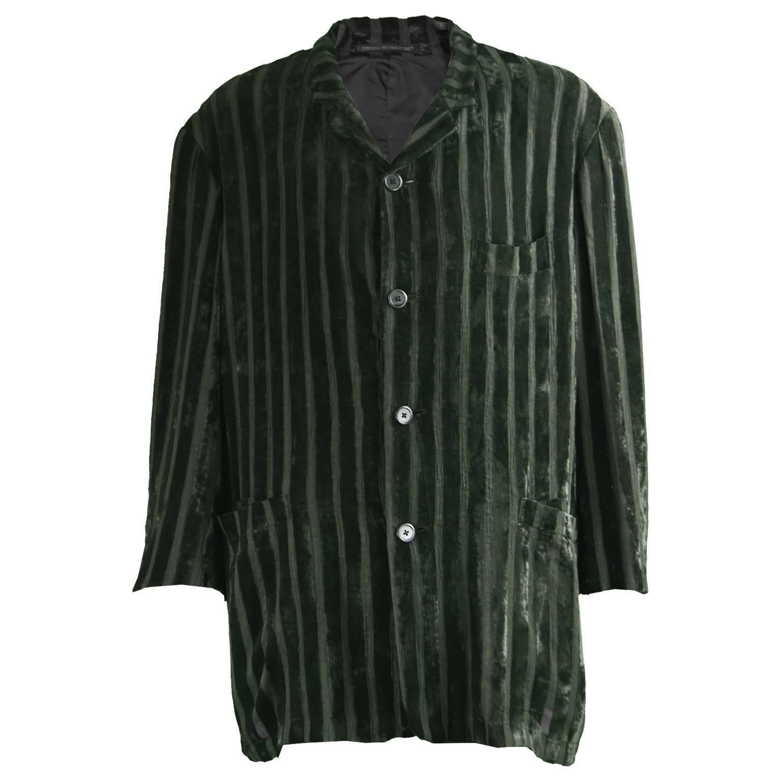 Yohji Yamamoto Mens Vintage Oversized Dark Green Velvet Devore Jacket, 1990s For Sale