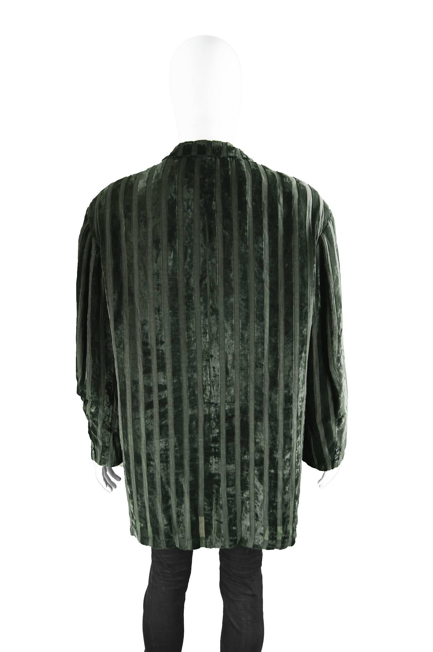 Black Yohji Yamamoto Mens Vintage Oversized Dark Green Velvet Devore Jacket, 1990s For Sale