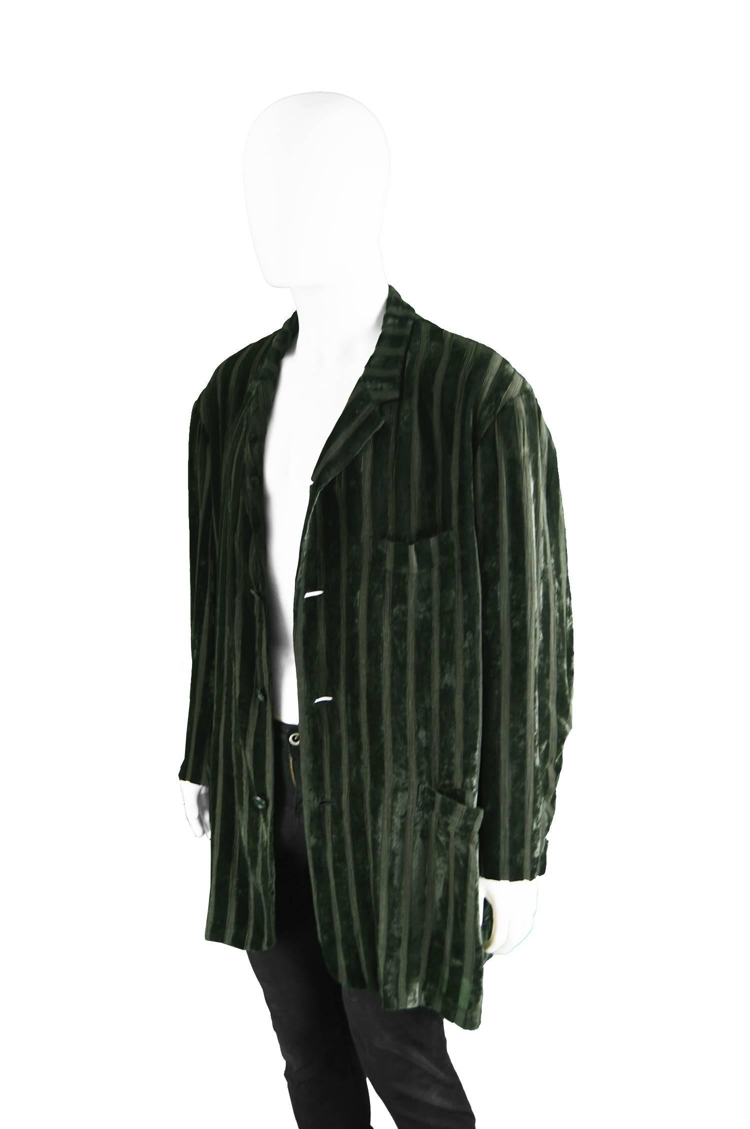 Yohji Yamamoto Mens Vintage Oversized Dark Green Velvet Devore Jacket, 1990s In Excellent Condition For Sale In Doncaster, South Yorkshire