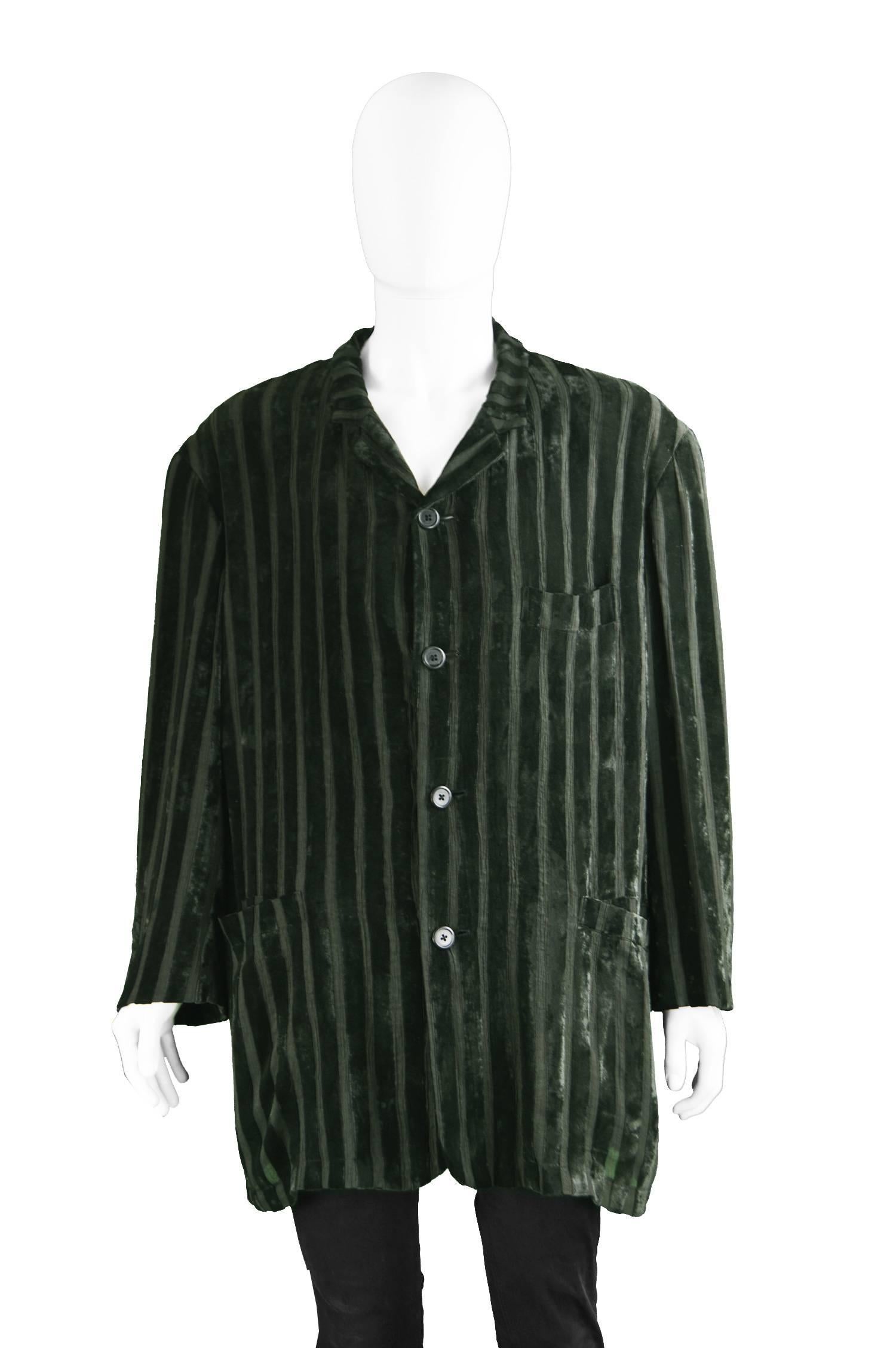 Men's Yohji Yamamoto Mens Vintage Oversized Dark Green Velvet Devore Jacket, 1990s For Sale