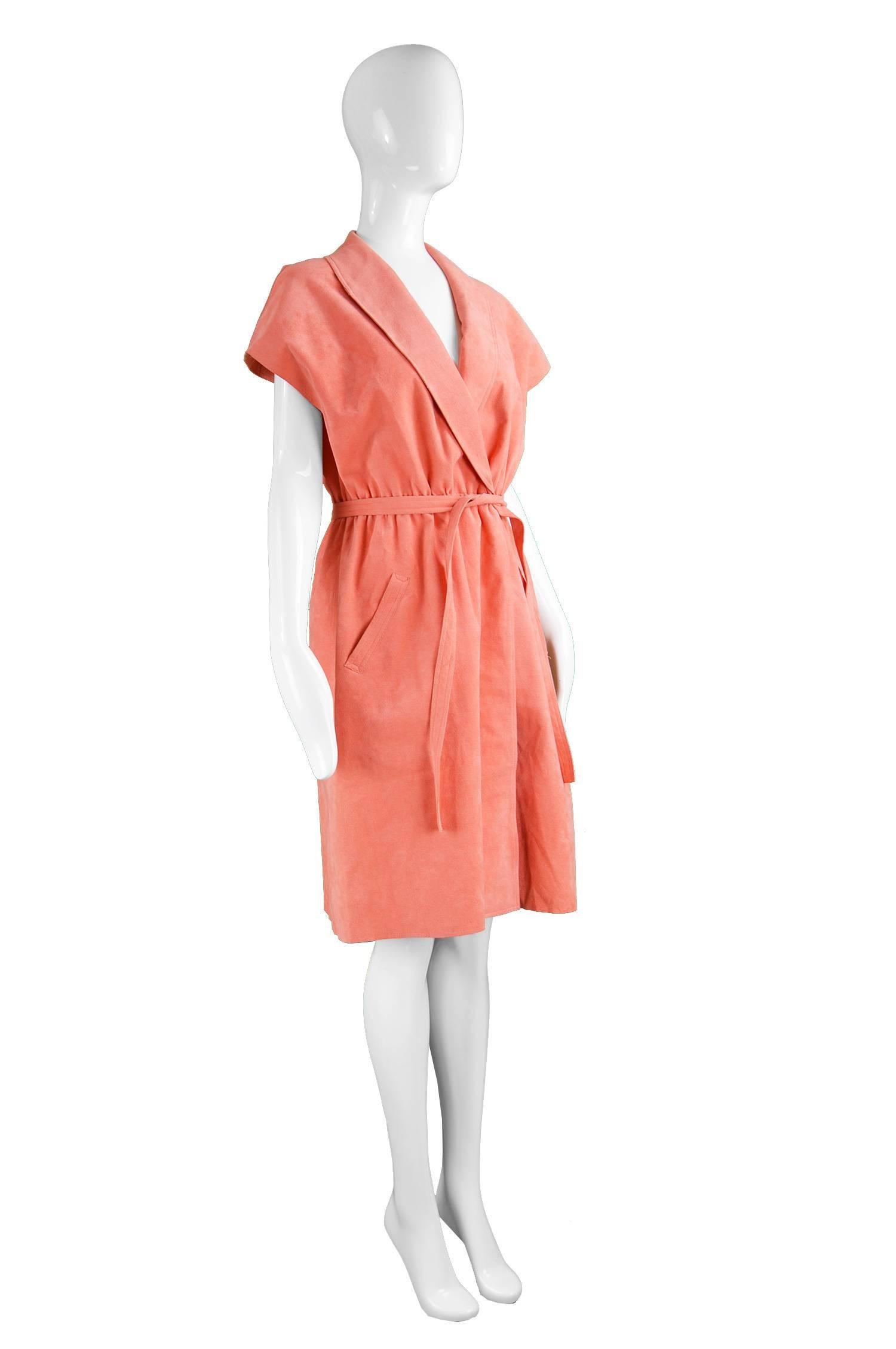 Pink Halston Vintage Ultrasuede Coral Peach Cap Sleeve Dress, 1970s 