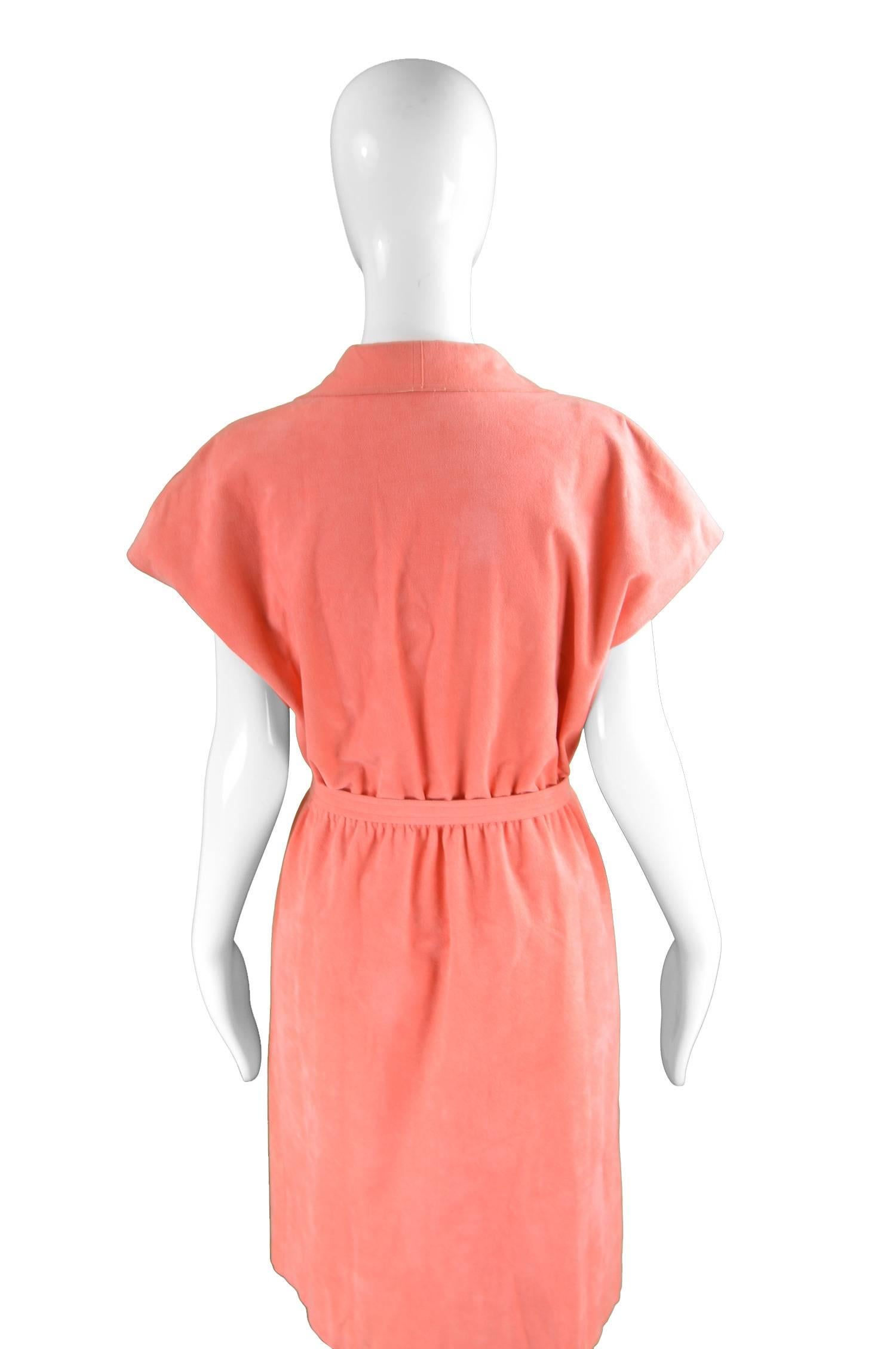 Halston Vintage Ultrasuede Coral Peach Cap Sleeve Dress, 1970s  3
