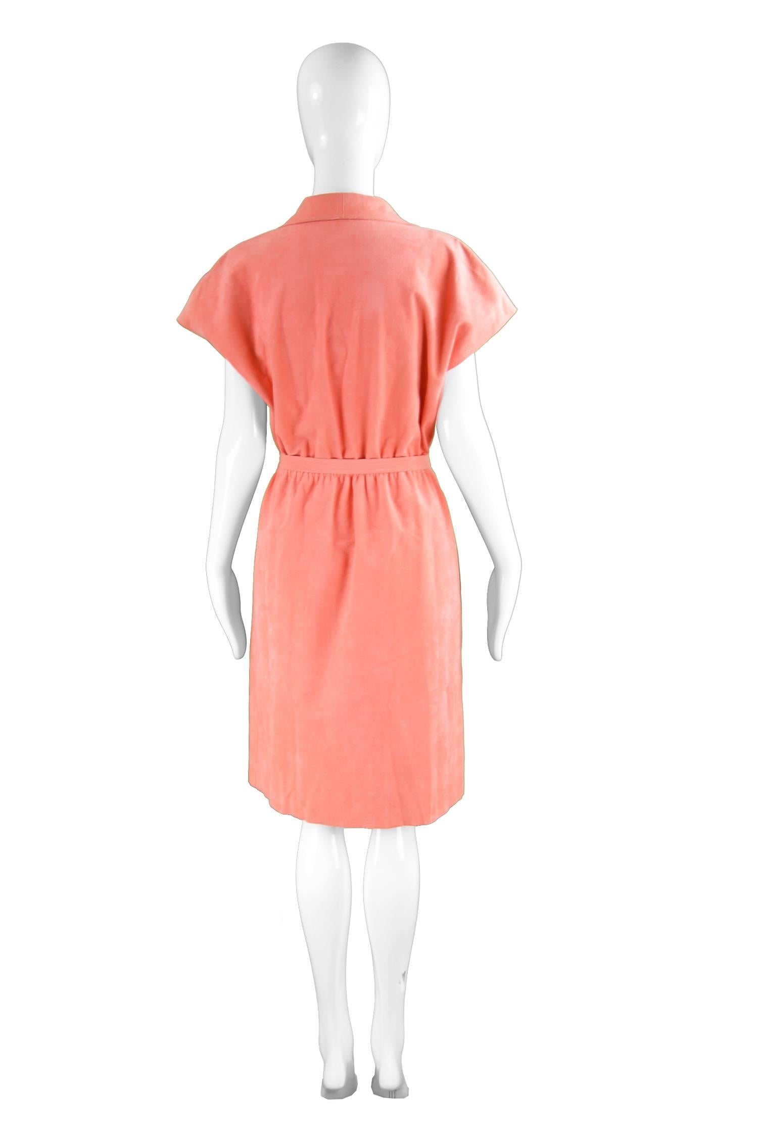 Halston Vintage Ultrasuede Coral Peach Cap Sleeve Dress, 1970s  2