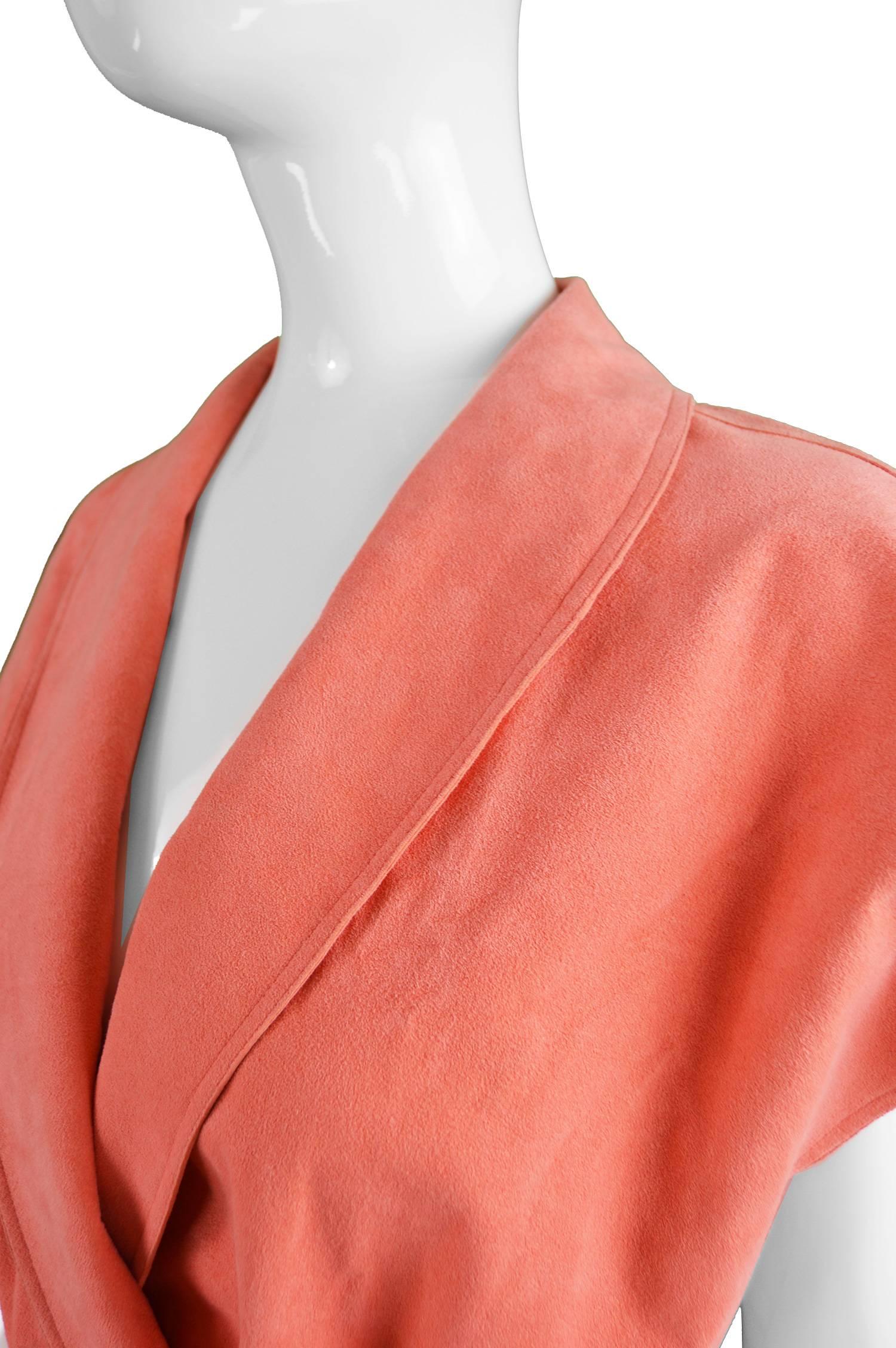 Halston Vintage Ultrasuede Coral Peach Cap Sleeve Dress, 1970s  1