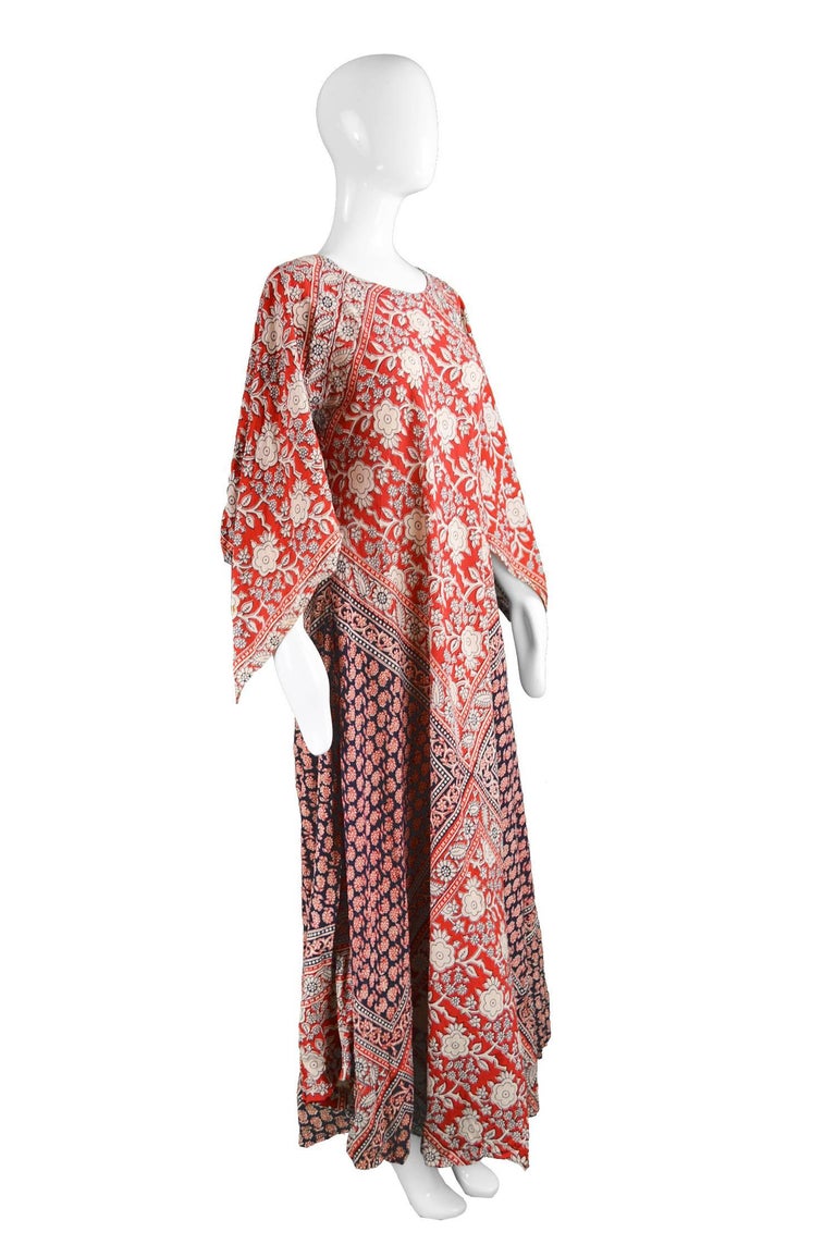 Vintage Print Maxi Kaftan Dress  One Size  red floral main image 1